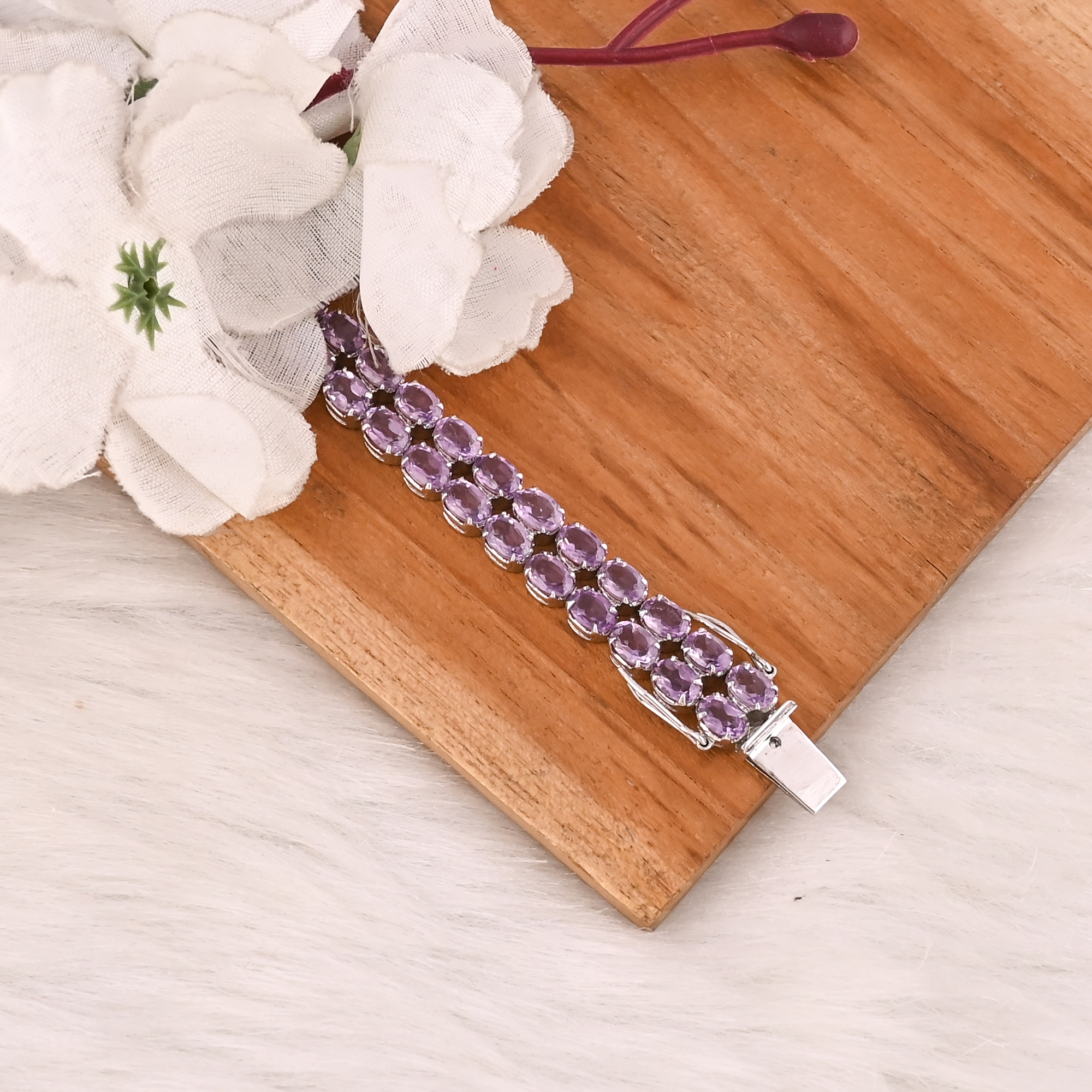 Luxury Purple Amethyst Tennis Bracelet Handmade 925 Silver Jewelry for Unisex