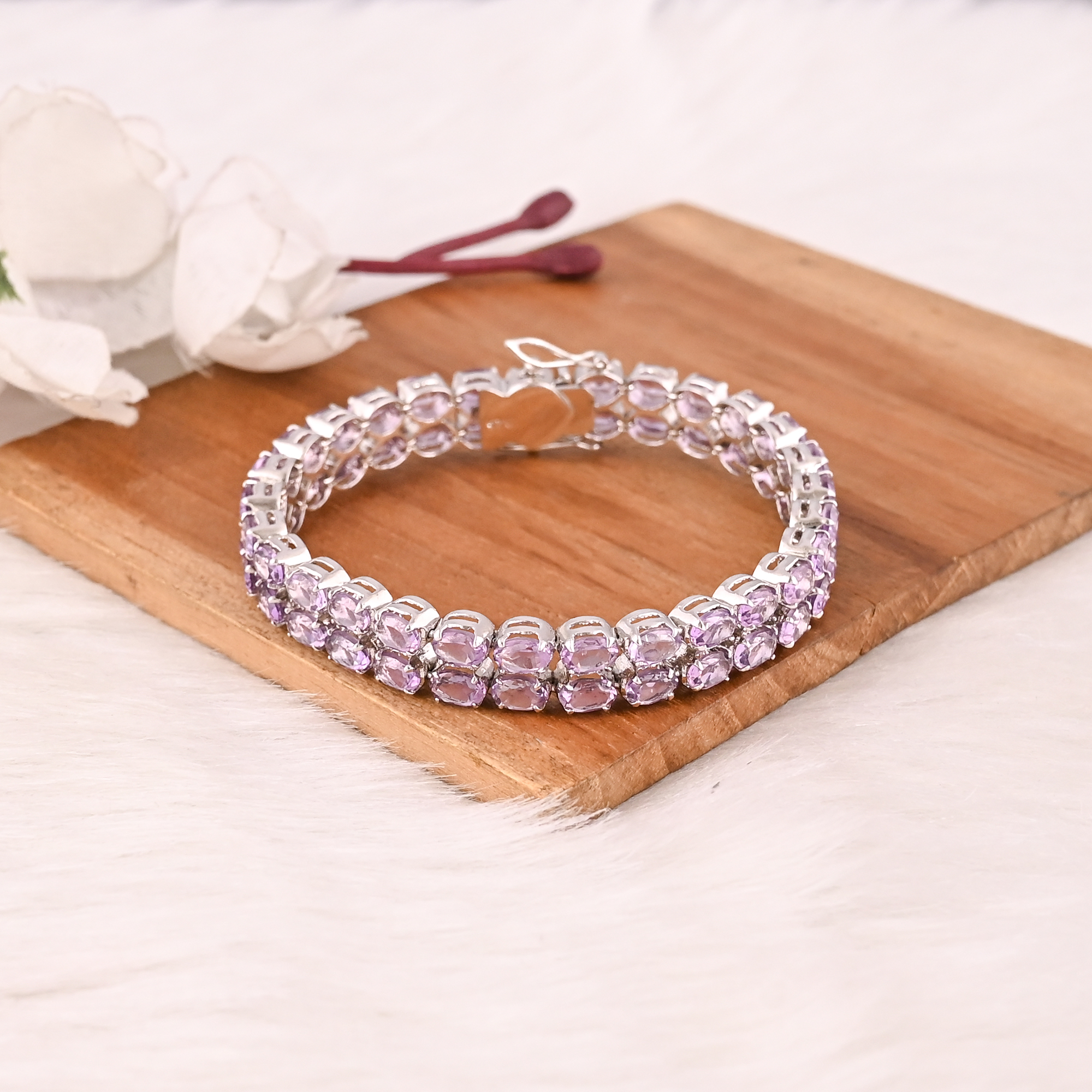 Luxury Purple Amethyst Tennis Bracelet Handmade 925 Silver Jewelry for Unisex