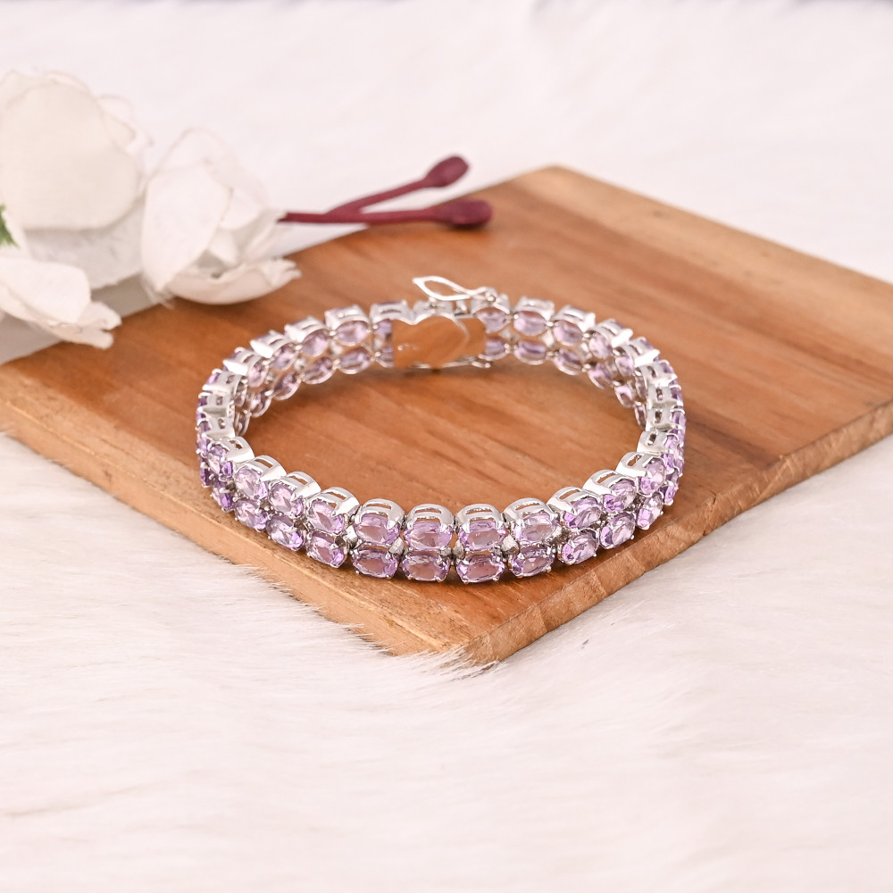 Image of Luxury Purple Amethyst Tennis Bracelet Handmade 925 Silver Jewelry for Unisex