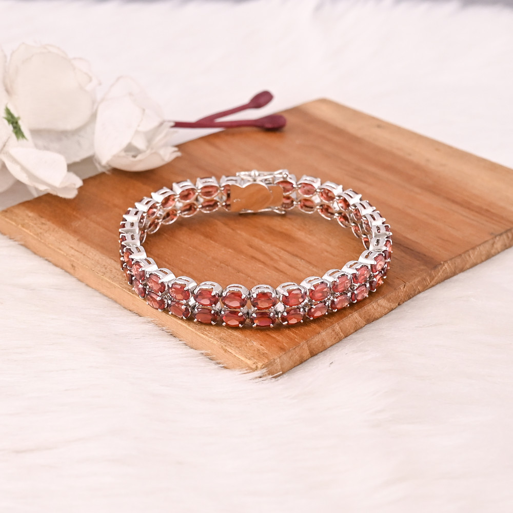 Image of High Quality 925 Sterling Silver Garnet Tennis Bracelet Luxury Gemstone Jewelry for Unisex