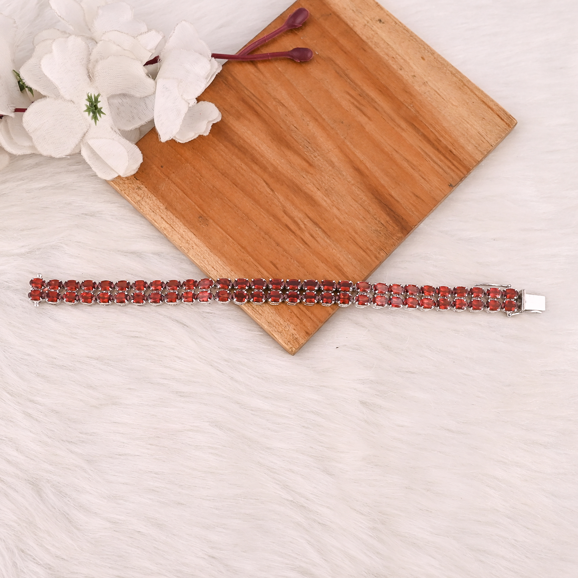High Quality 925 Sterling Silver Garnet Tennis Bracelet Luxury Gemstone Jewelry for Unisex