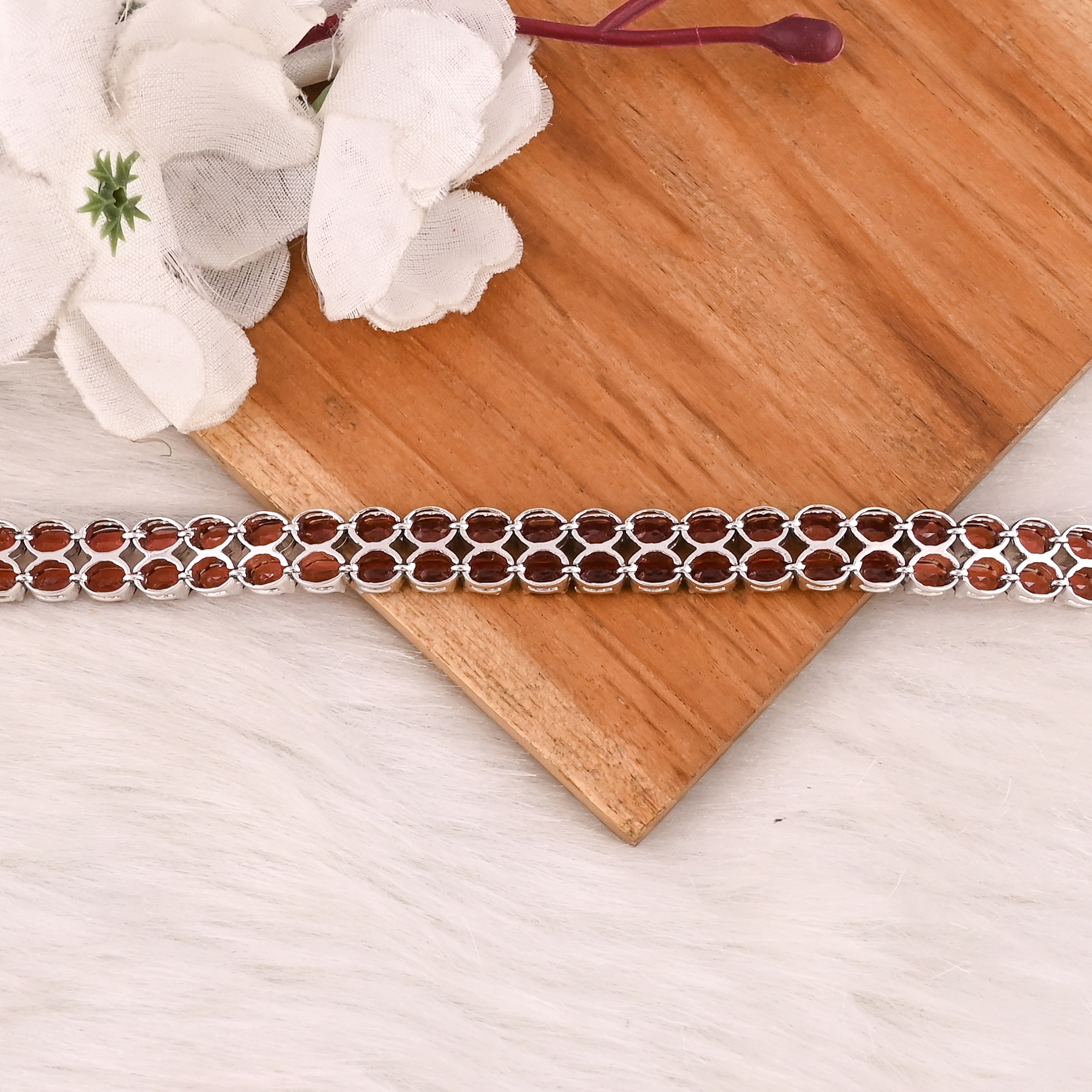 High Quality 925 Sterling Silver Garnet Tennis Bracelet Luxury Gemstone Jewelry for Unisex