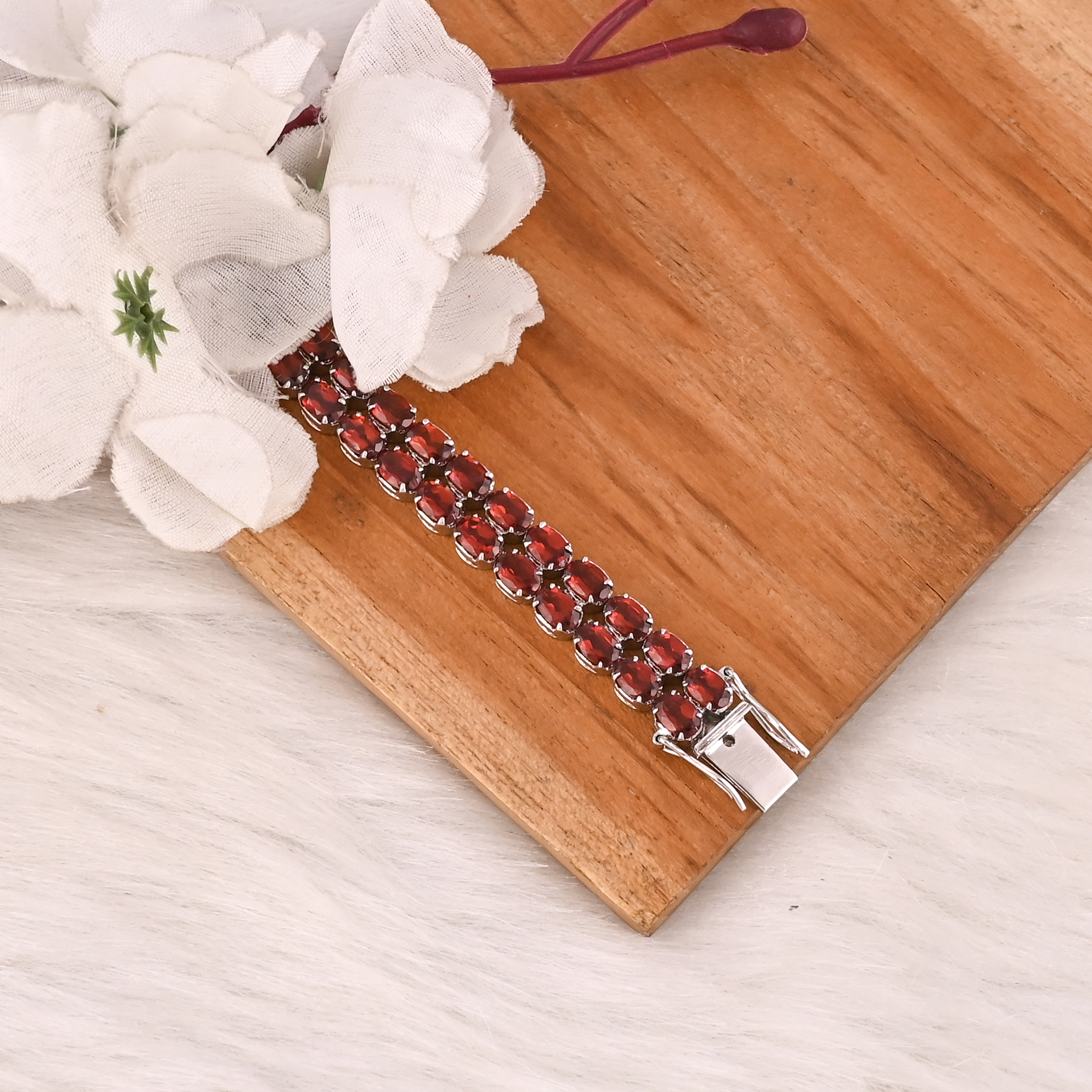 High Quality 925 Sterling Silver Garnet Tennis Bracelet Luxury Gemstone Jewelry for Unisex