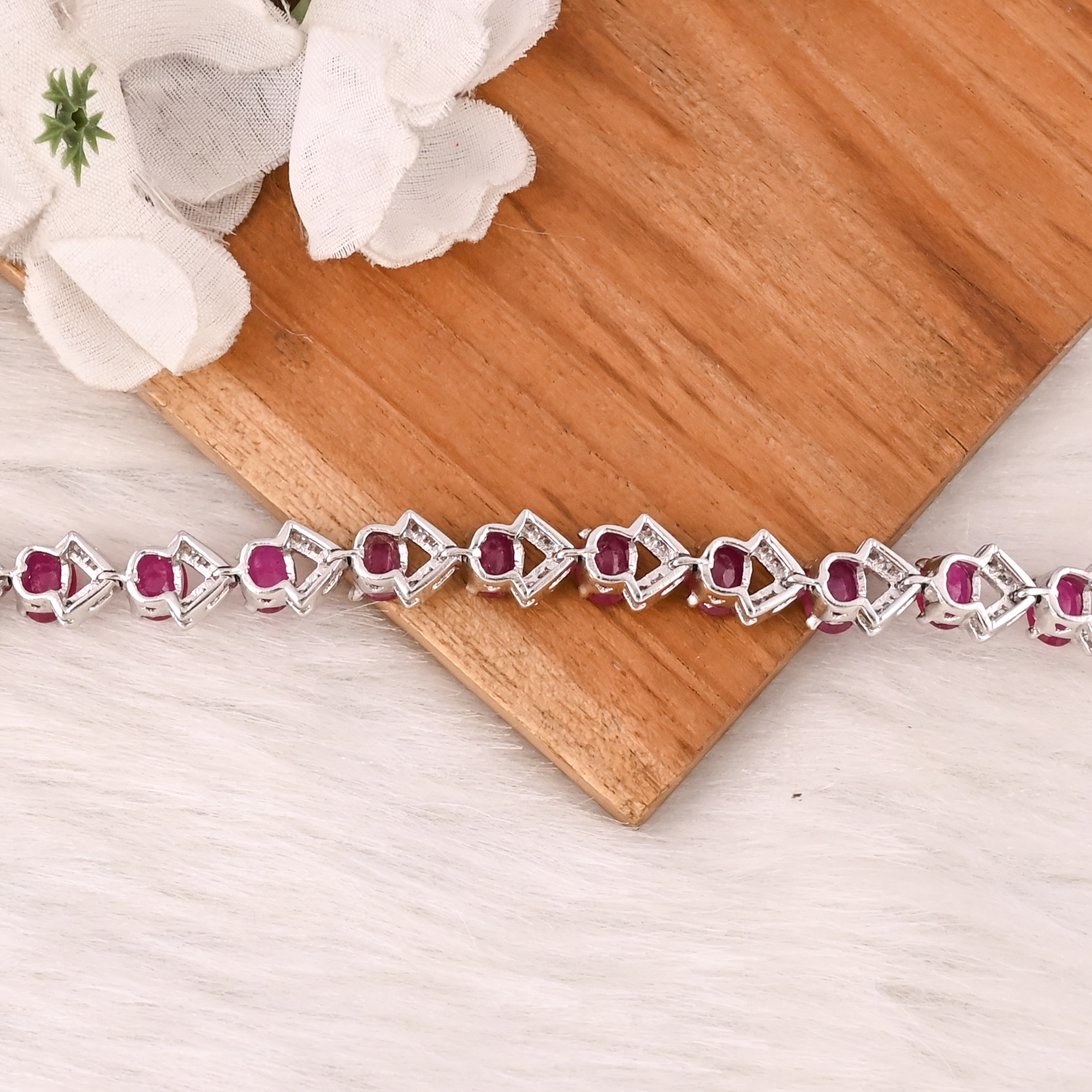 Elegant Glass Filled Ruby  CZ Bracelet in 925 Sterling Silver Handmade Luxury Fashion Jewelry for Unisex