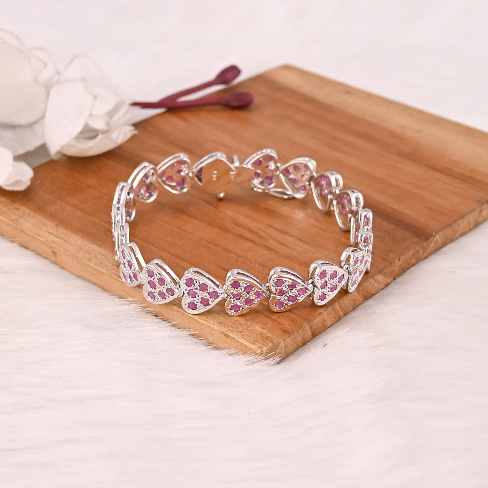 Image of Natural Gemstone Pink Tourmaline Bracelet in 925 Sterling Silver Handmade Luxury Jewelry for Unisex