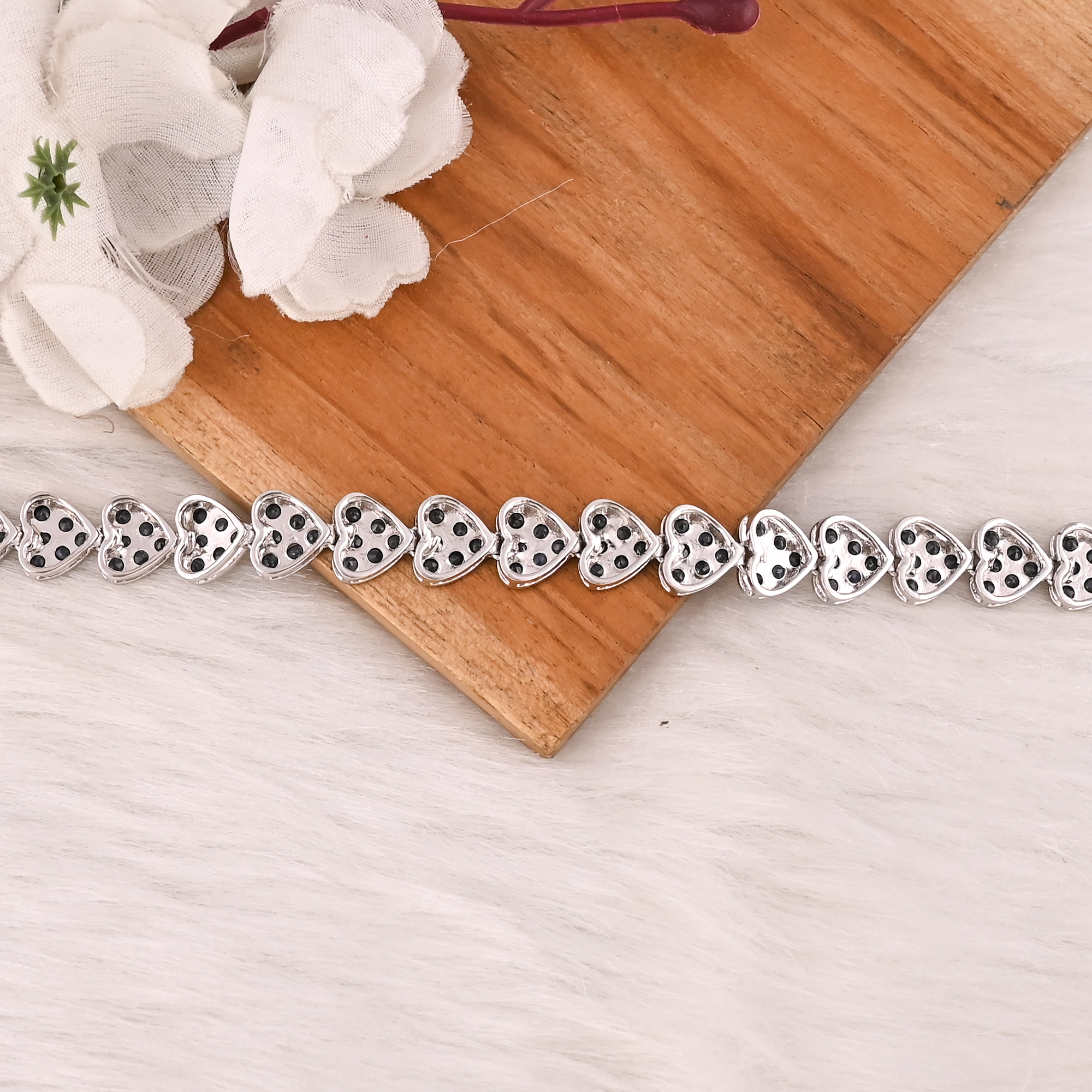 Luxury 925 Sterling Silver Natural Black Onyx  CZ Heart Tennis Bracelet Fine Jewelry for Unisex