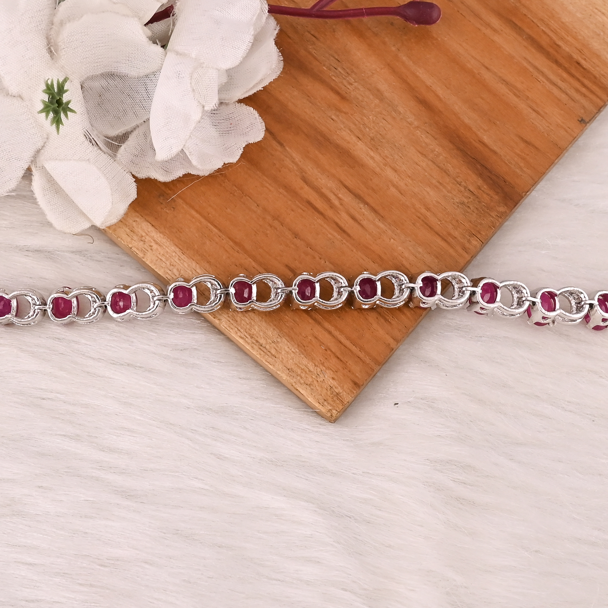 Elegant Glass Filled Ruby  CZ Bracelet in 925 Sterling Silver Handmade Luxury Fashion Jewelry for Unisex