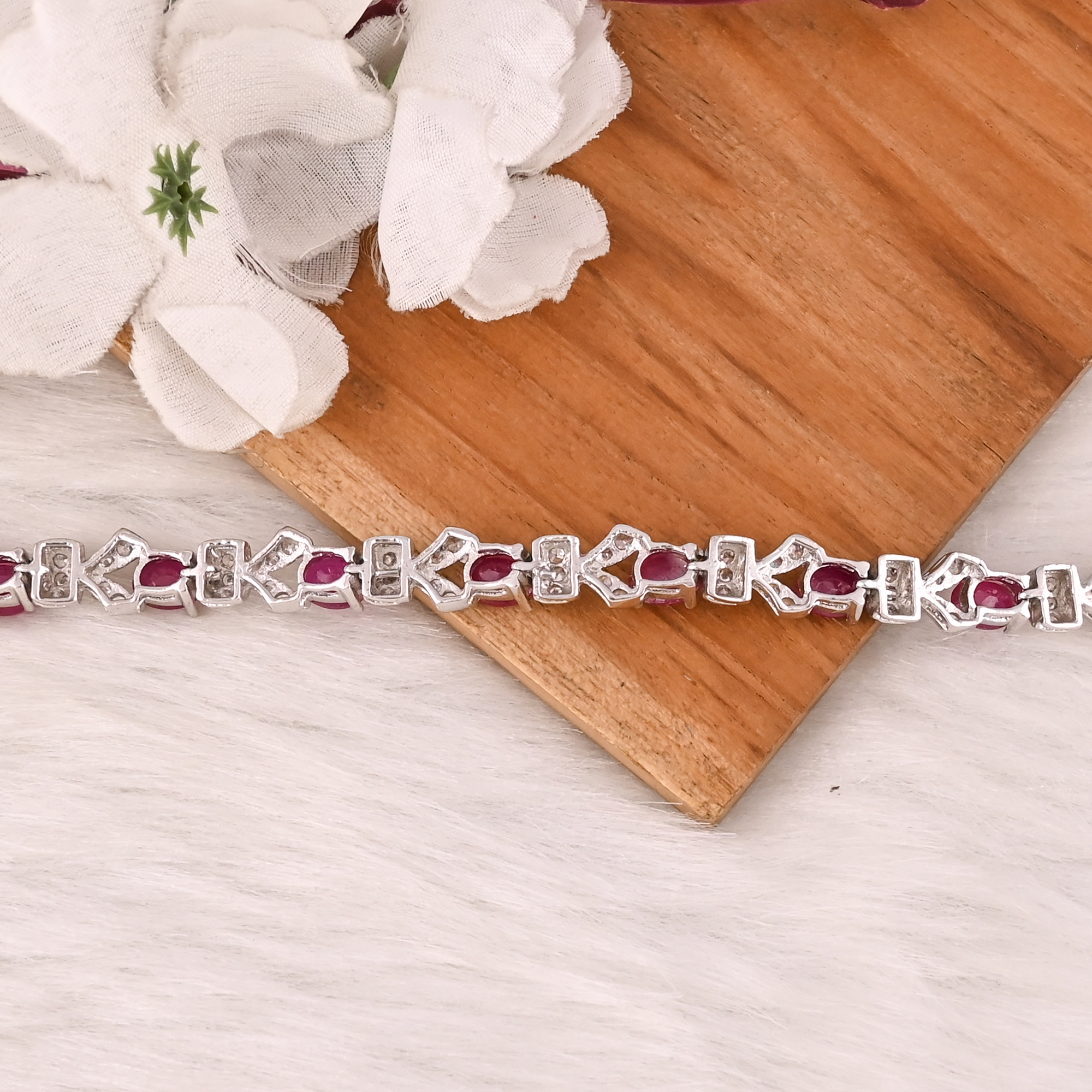Elegant Glass Filled Ruby  CZ Bracelet in 925 Sterling Silver Handmade Luxury Fashion Jewelry for Unisex