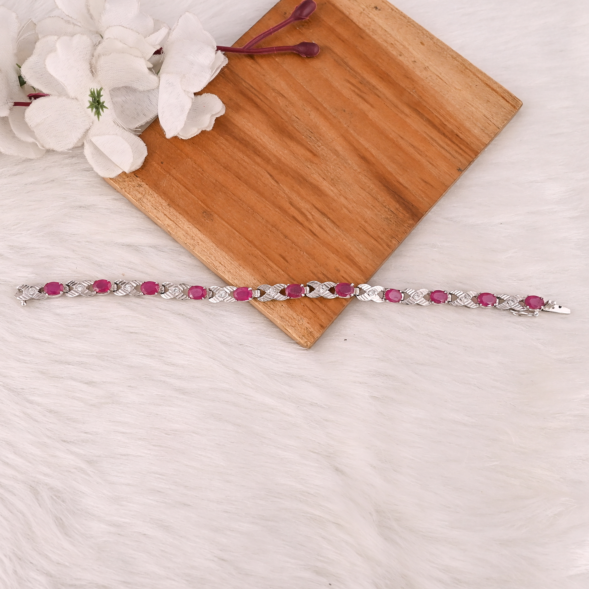 Elegant Glass Filled Ruby  CZ Bracelet in 925 Sterling Silver Handmade Luxury Fashion Jewelry for Unisex