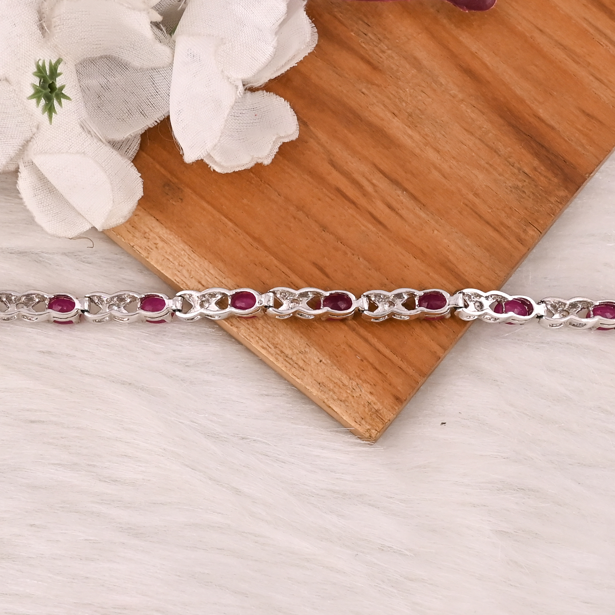 Elegant Glass Filled Ruby  CZ Bracelet in 925 Sterling Silver Handmade Luxury Fashion Jewelry for Unisex