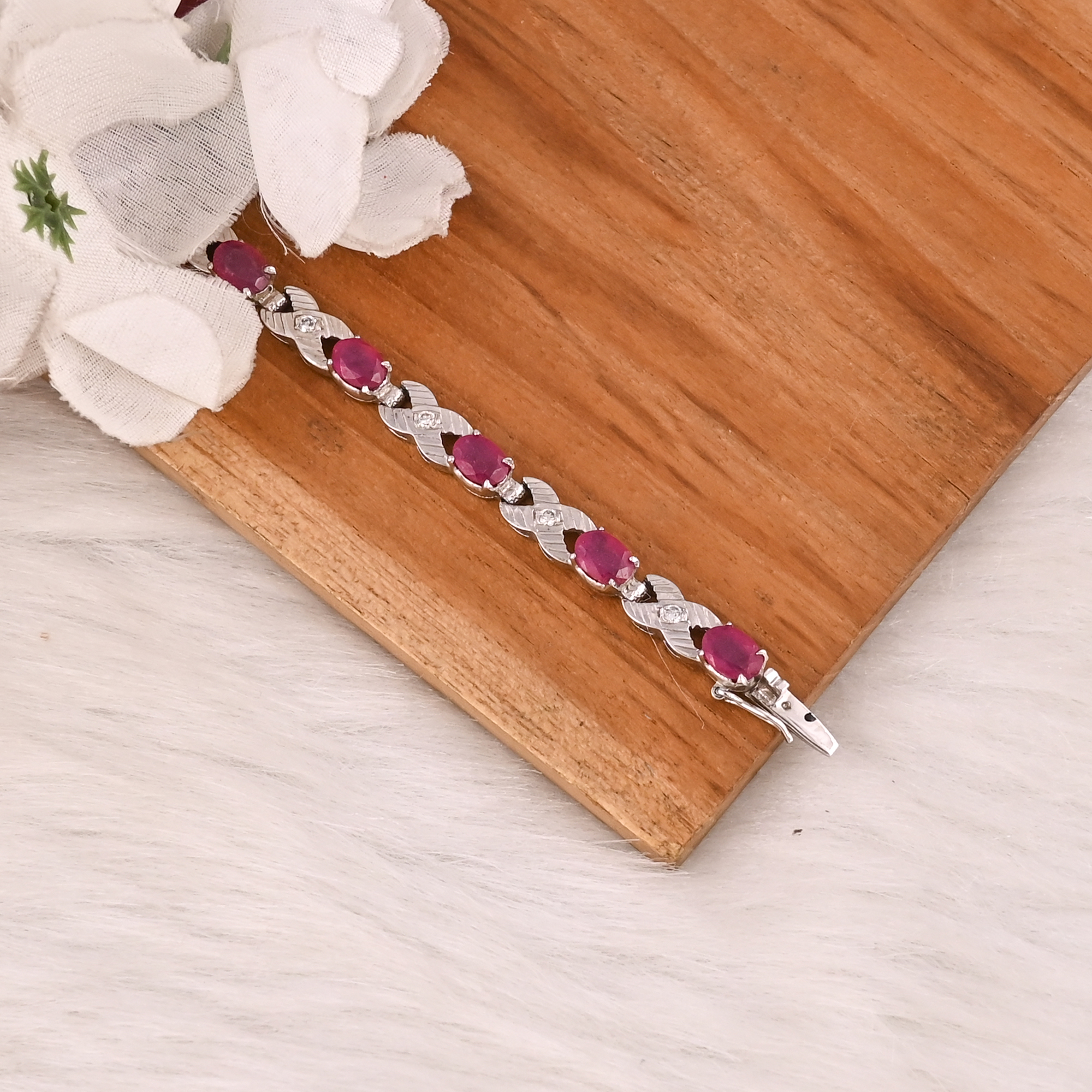 Elegant Glass Filled Ruby  CZ Bracelet in 925 Sterling Silver Handmade Luxury Fashion Jewelry for Unisex