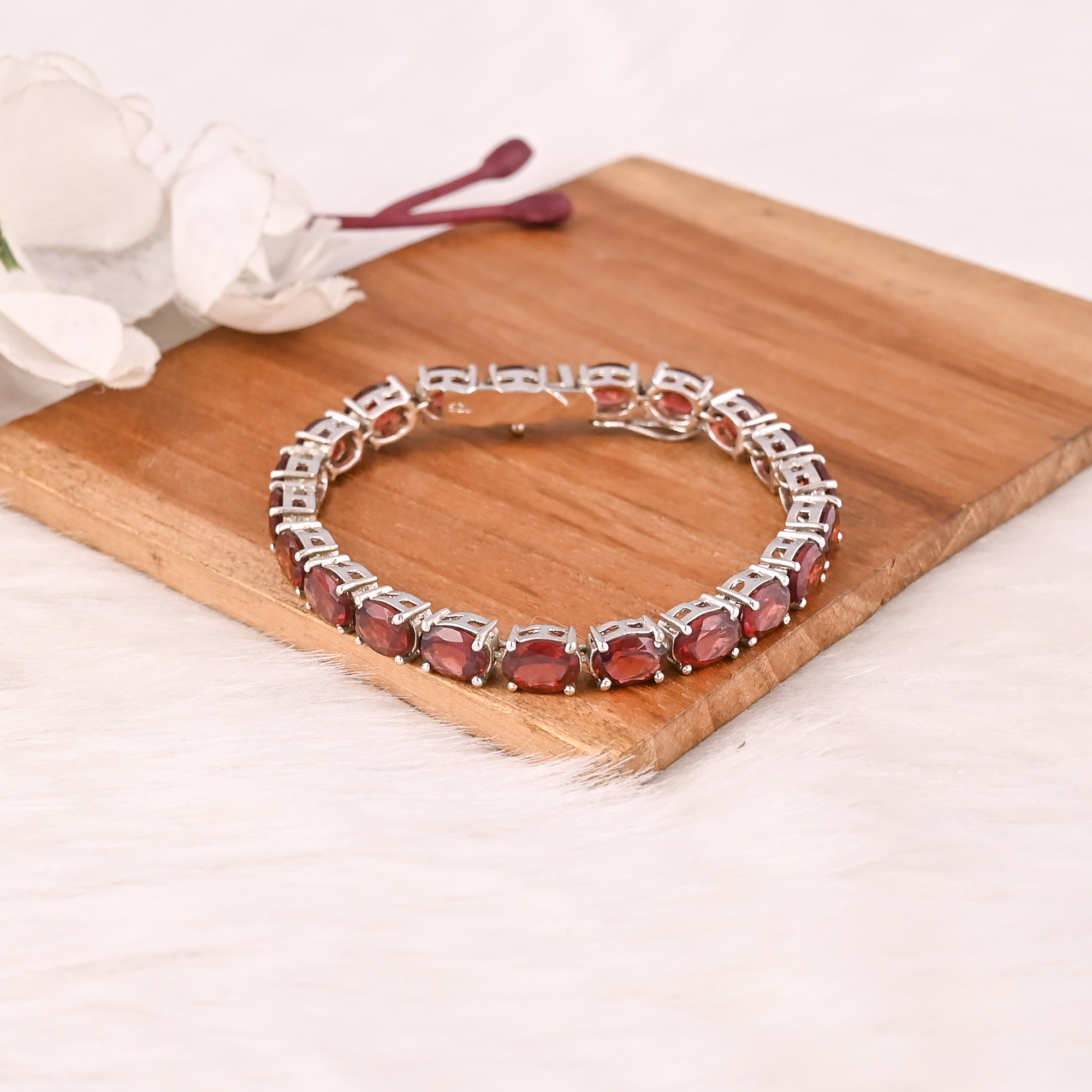 High Quality 925 Sterling Silver Garnet Tennis Bracelet Luxury Gemstone Jewelry for Unisex