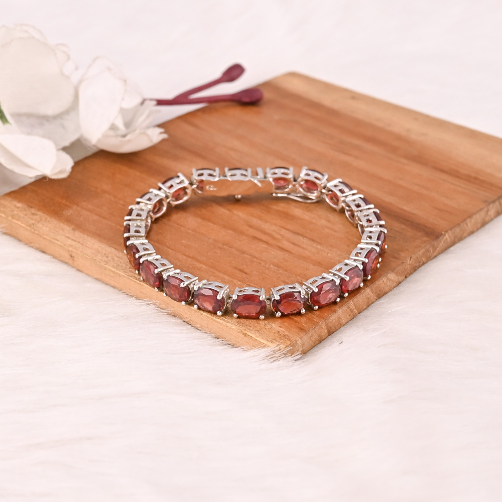 Image of High Quality 925 Sterling Silver Garnet Tennis Bracelet Luxury Gemstone Jewelry for Unisex