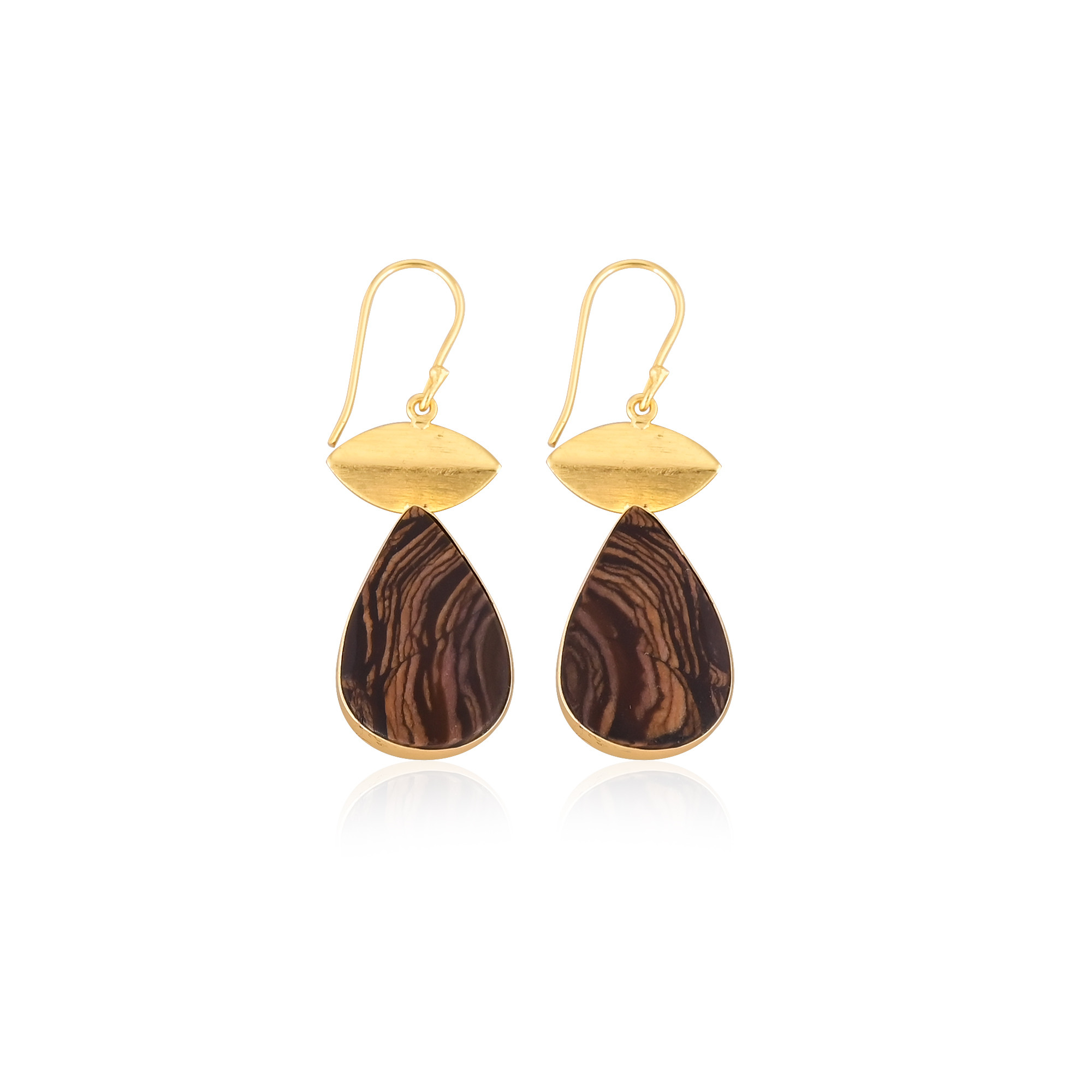 Malinga Jasper Gemstone Yellow Gold Plated Brass Earring Jewelry