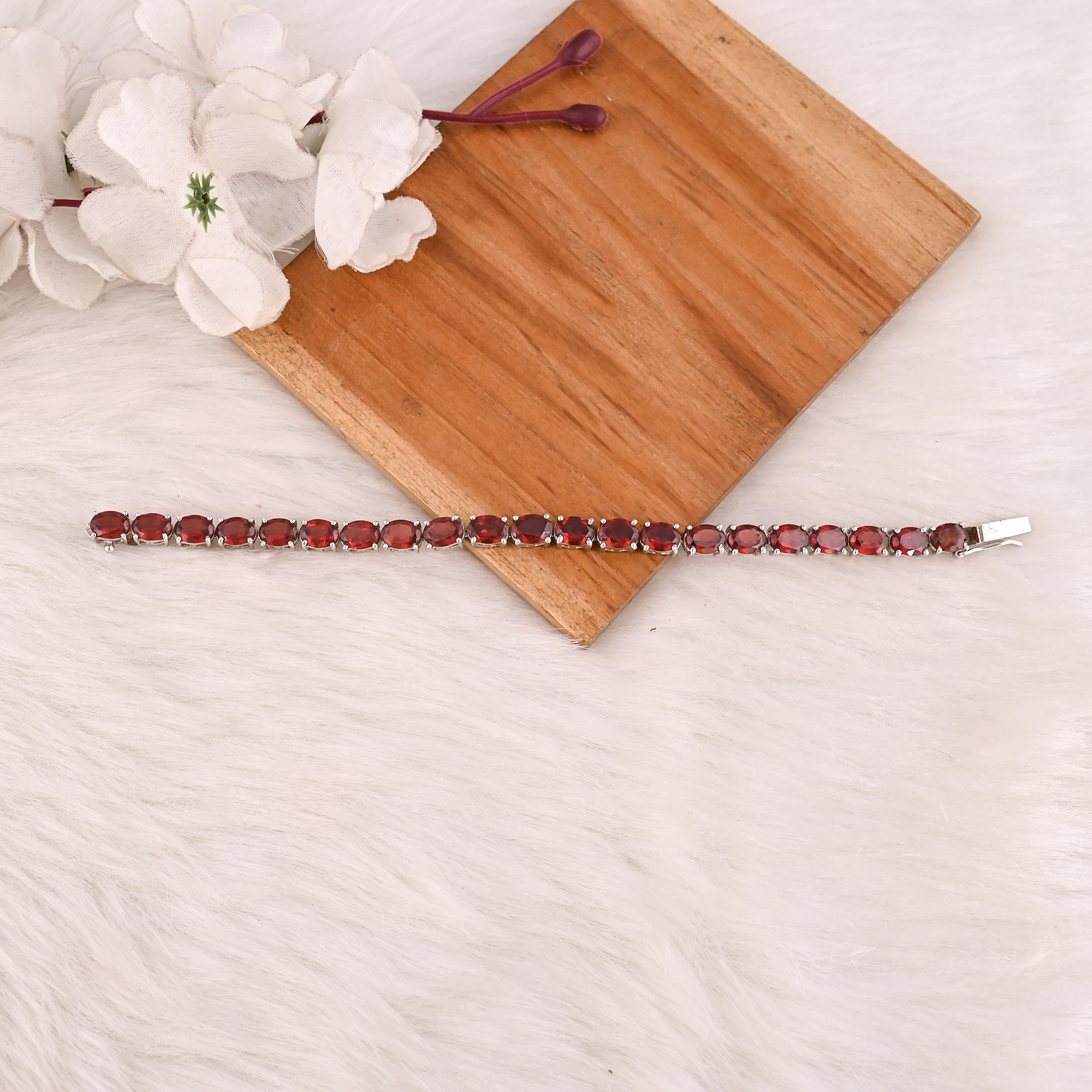 High Quality 925 Sterling Silver Garnet Tennis Bracelet Luxury Gemstone Jewelry for Unisex