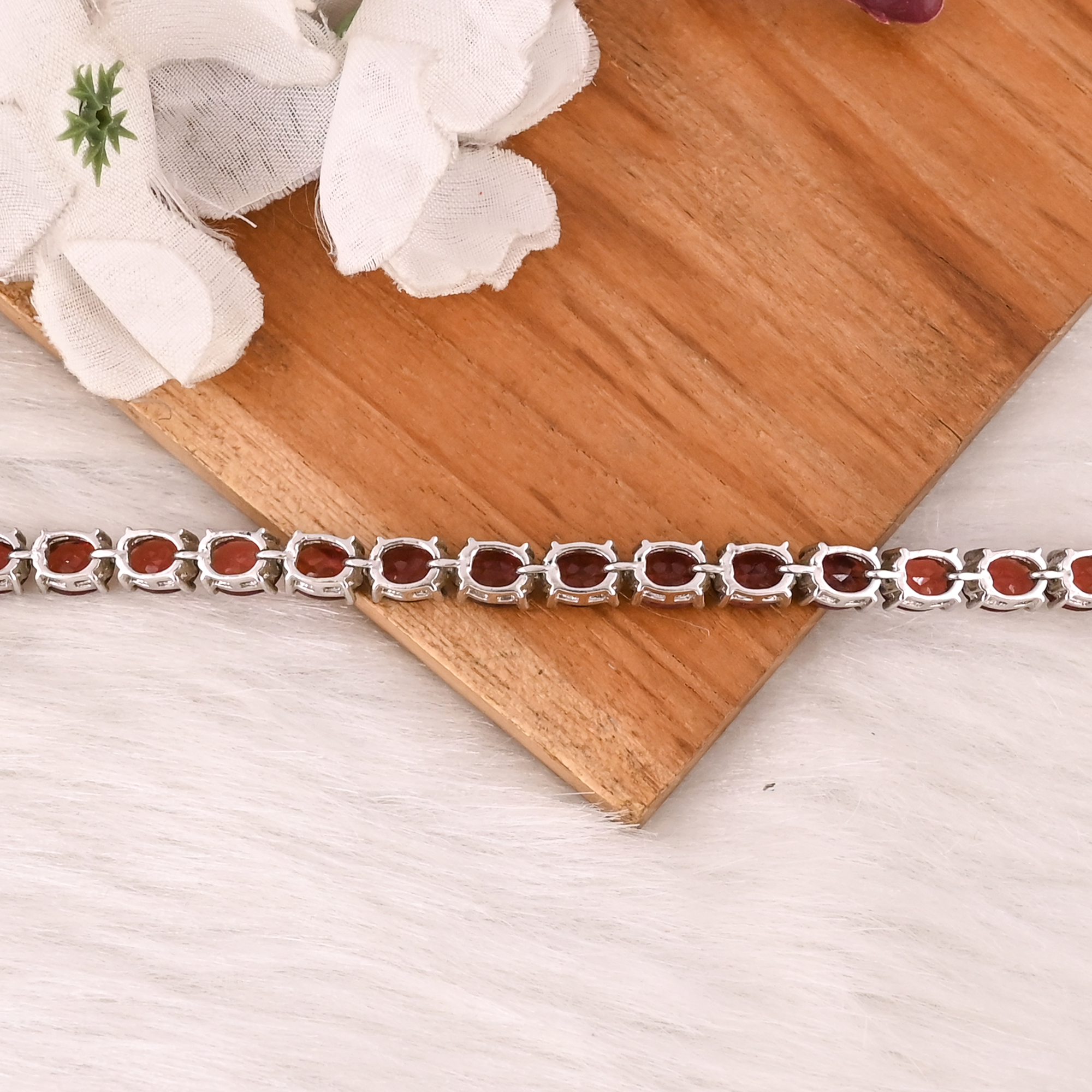 High Quality 925 Sterling Silver Garnet Tennis Bracelet Luxury Gemstone Jewelry for Unisex