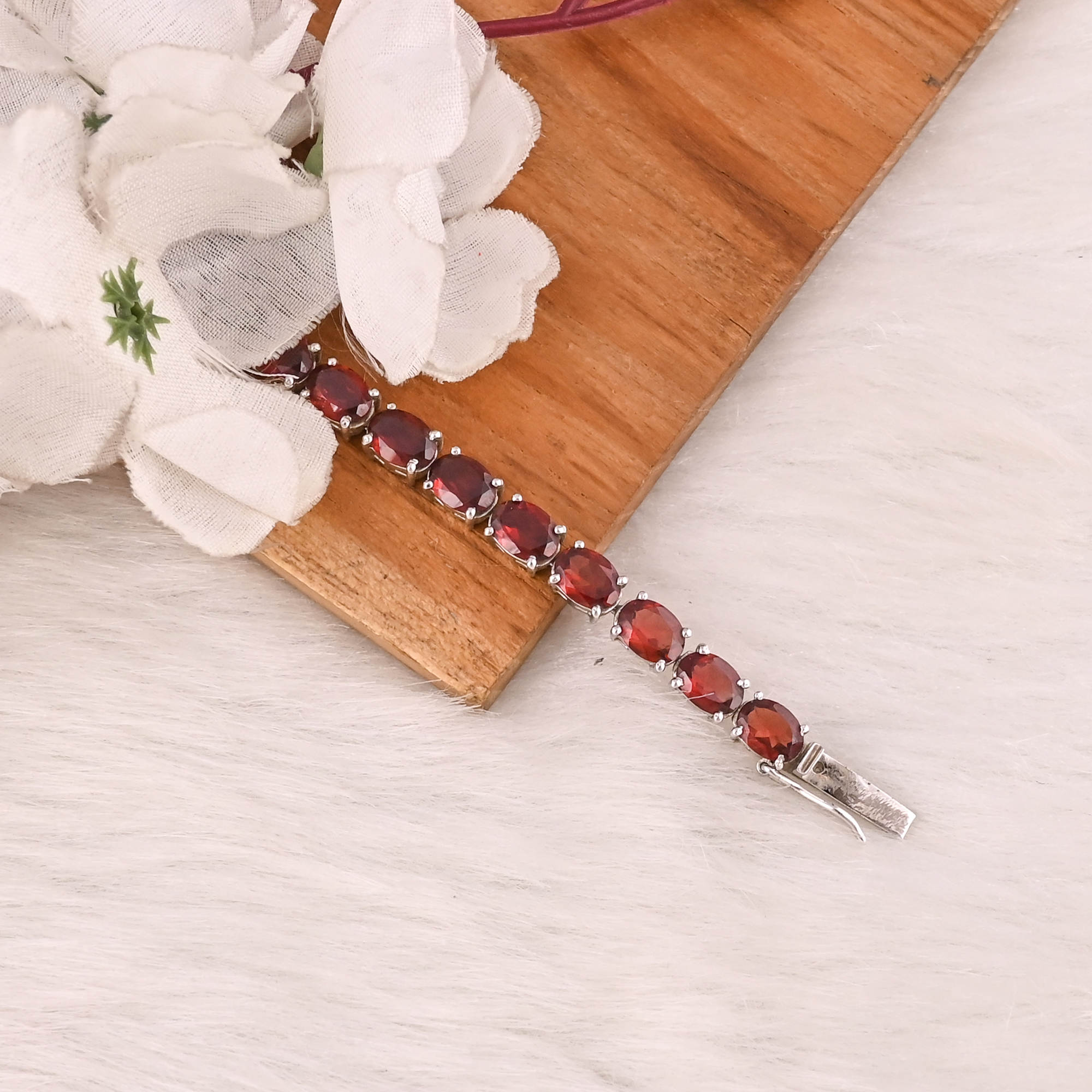 High Quality 925 Sterling Silver Garnet Tennis Bracelet Luxury Gemstone Jewelry for Unisex