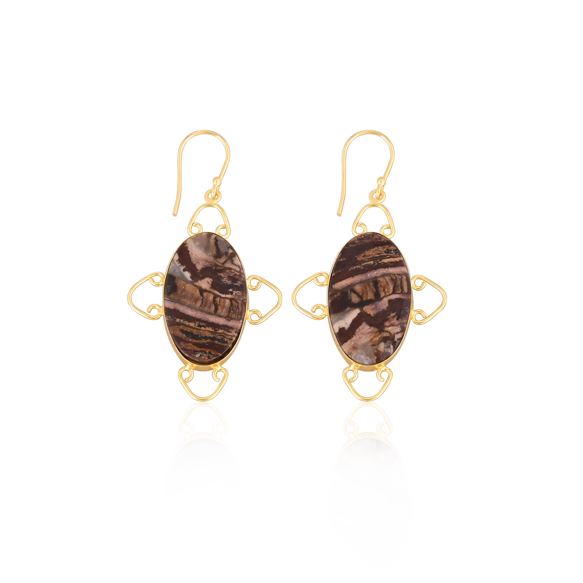 Malinga Jasper Gemstone Yellow Gold Plated Brass Handmade Designer Earring