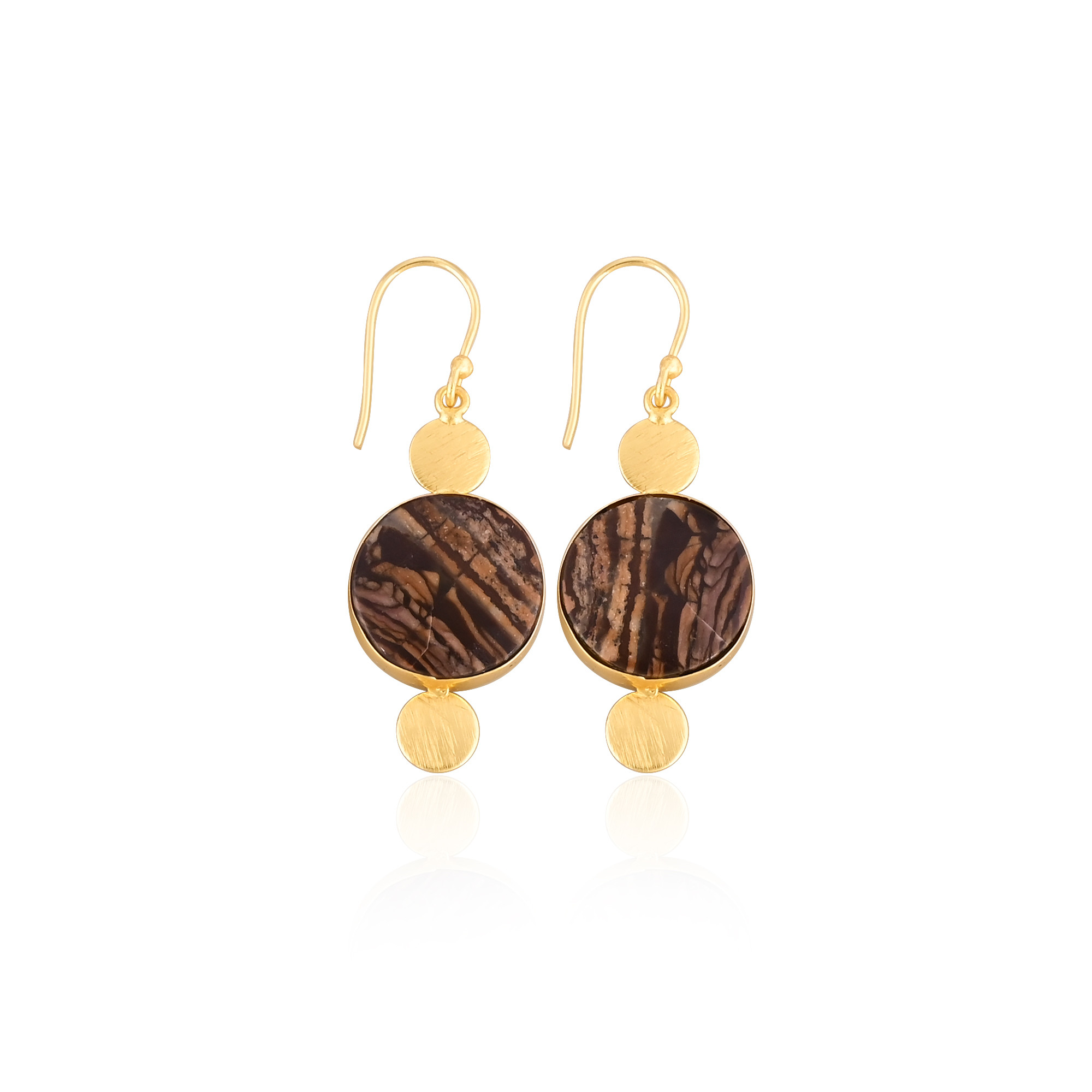 Malinga Jasper Round Gemstone Yellow Gold Plated Brass Earring Jewelry Handmade Designer Earring