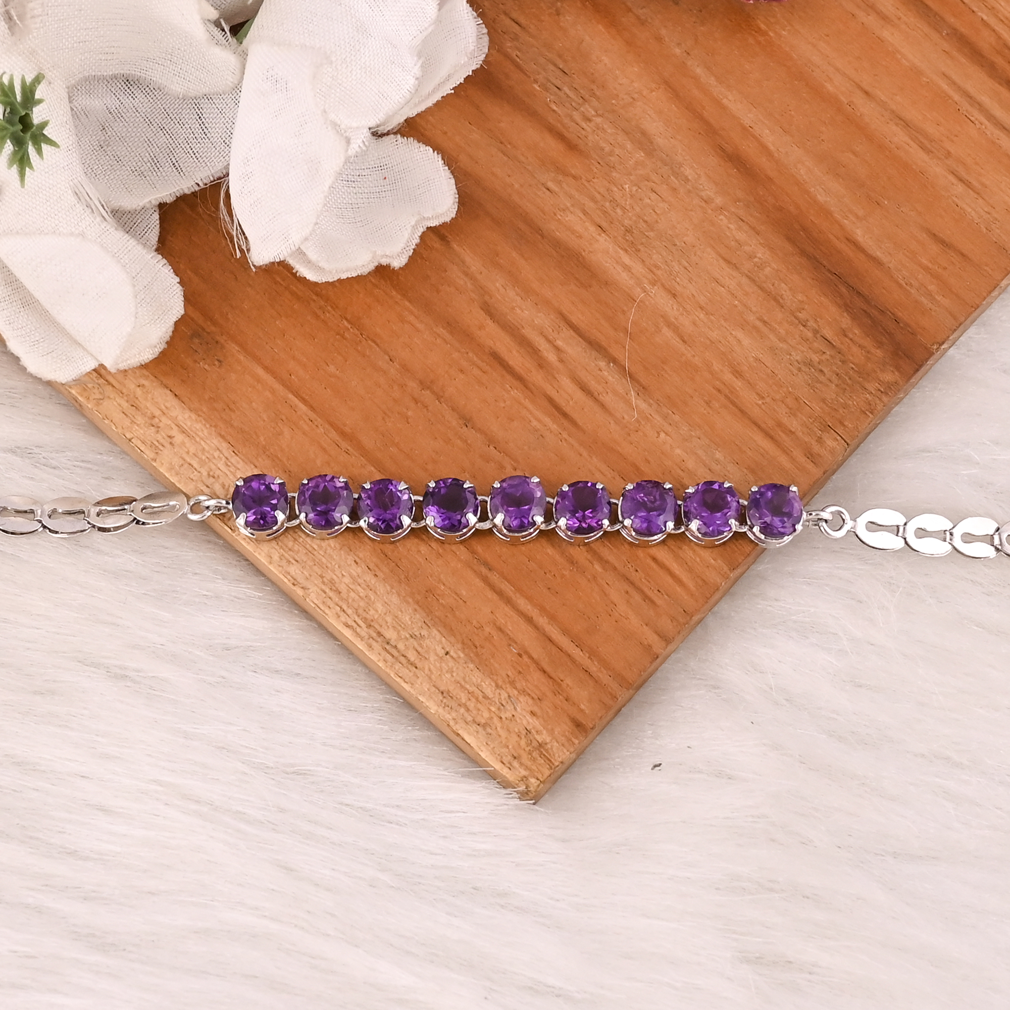 Luxury Purple Amethyst Tennis Bracelet Handmade 925 Silver Jewelry for Unisex