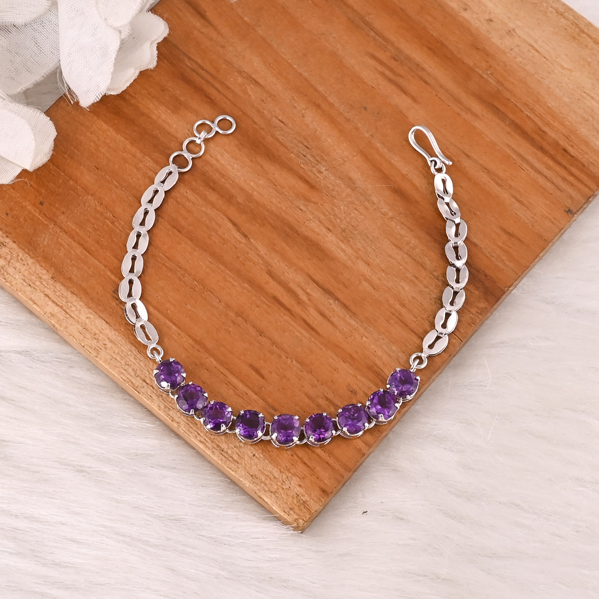 Luxury Purple Amethyst Tennis Bracelet Handmade 925 Silver Jewelry for Unisex
