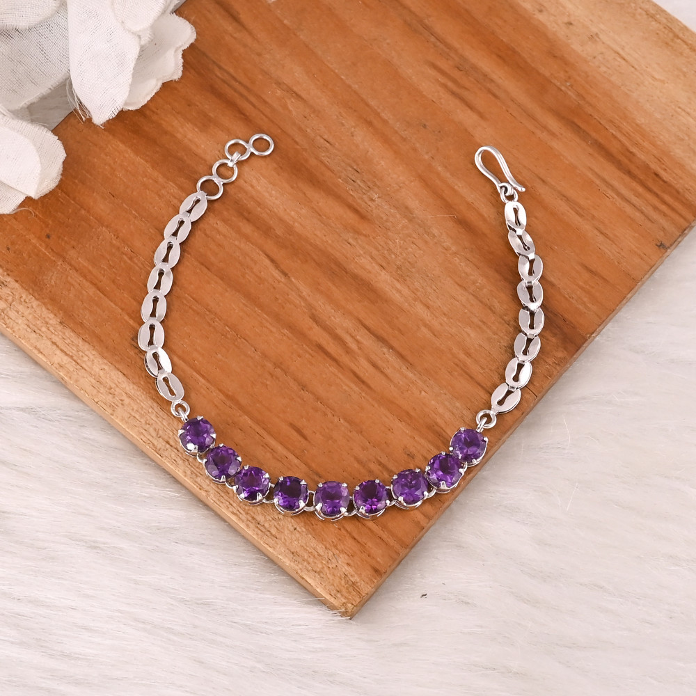Image of Luxury Purple Amethyst Tennis Bracelet Handmade 925 Silver Jewelry for Unisex