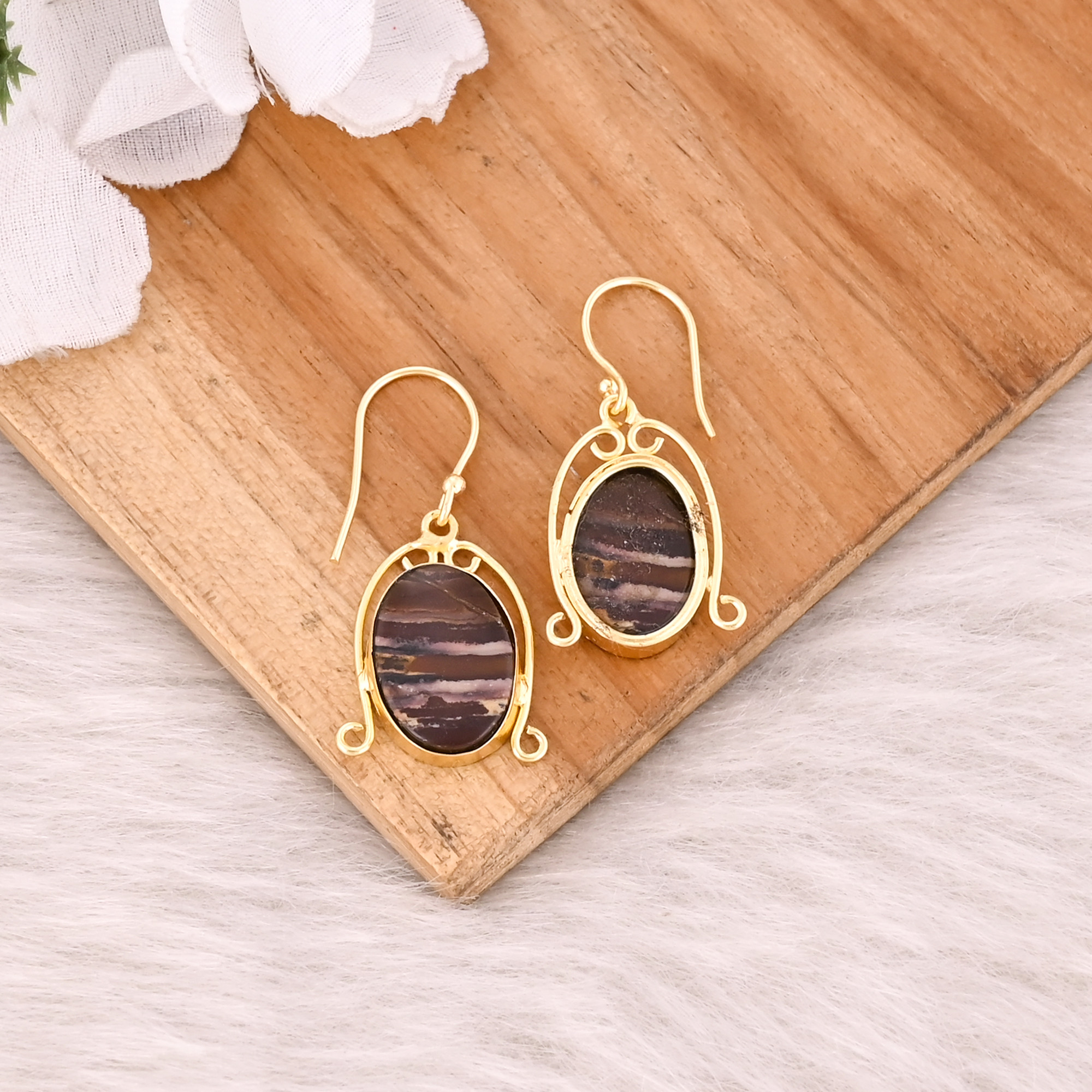 Malinga Jasper Gemstone Boho Designer Brass Yellow Gold Plated Dangle Earring