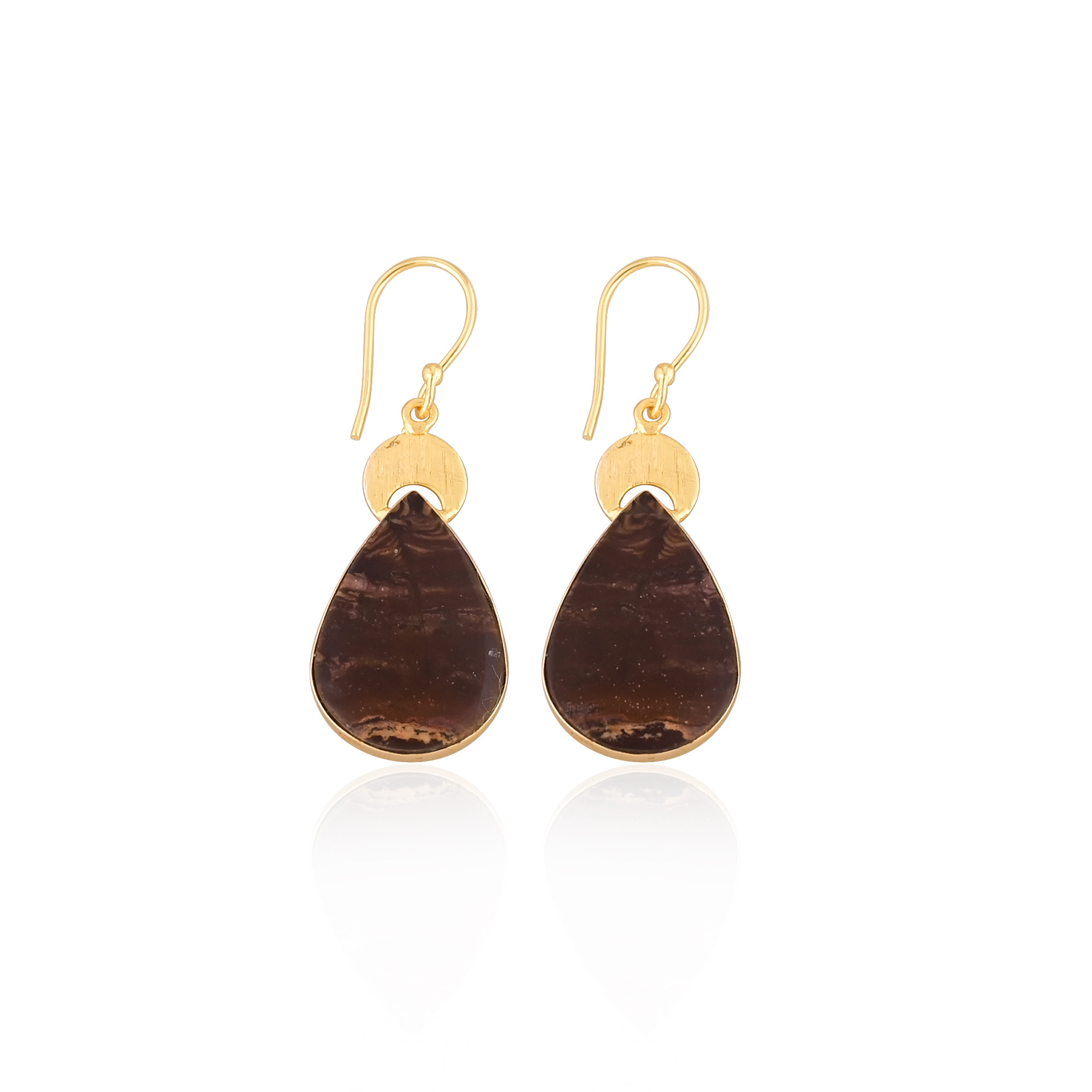 Malinga Jasper Gemstone Handmade Brass Yellow Gold Plated Pear Shape Dangler Earring Charm Jewelry
