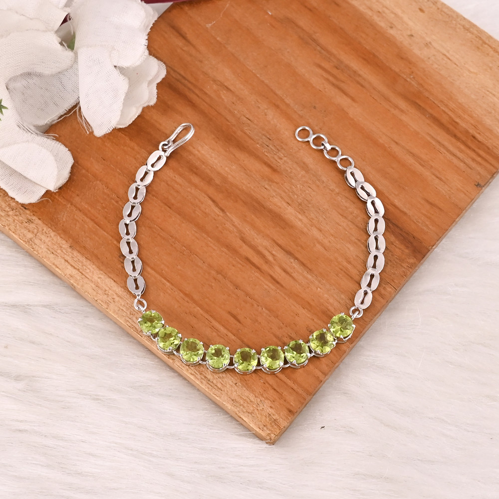 Image of Premium Natural Peridot Bracelet in 925 Sterling Silver Handmade Luxury Jewelry for Unisex