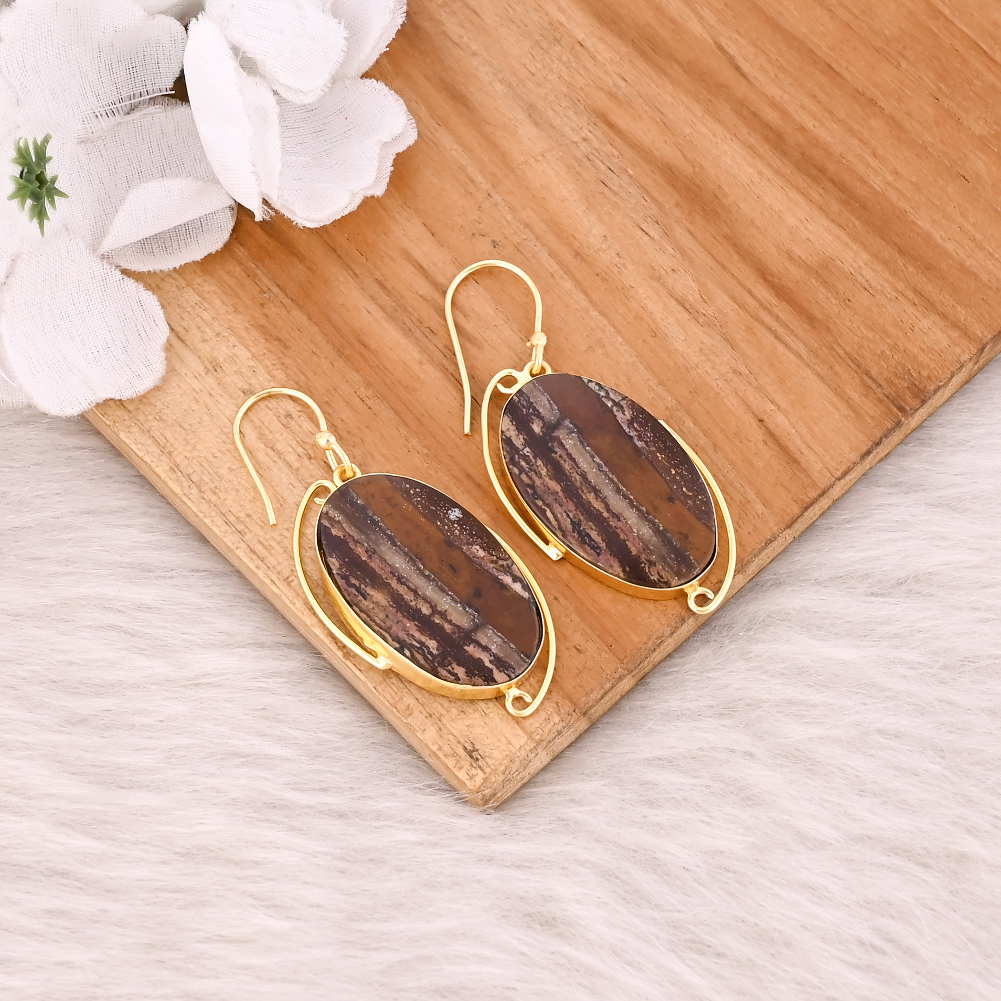 Yellow Gold Plated brass Handmade Boho Designer Dangler Earring Charm Jewelry