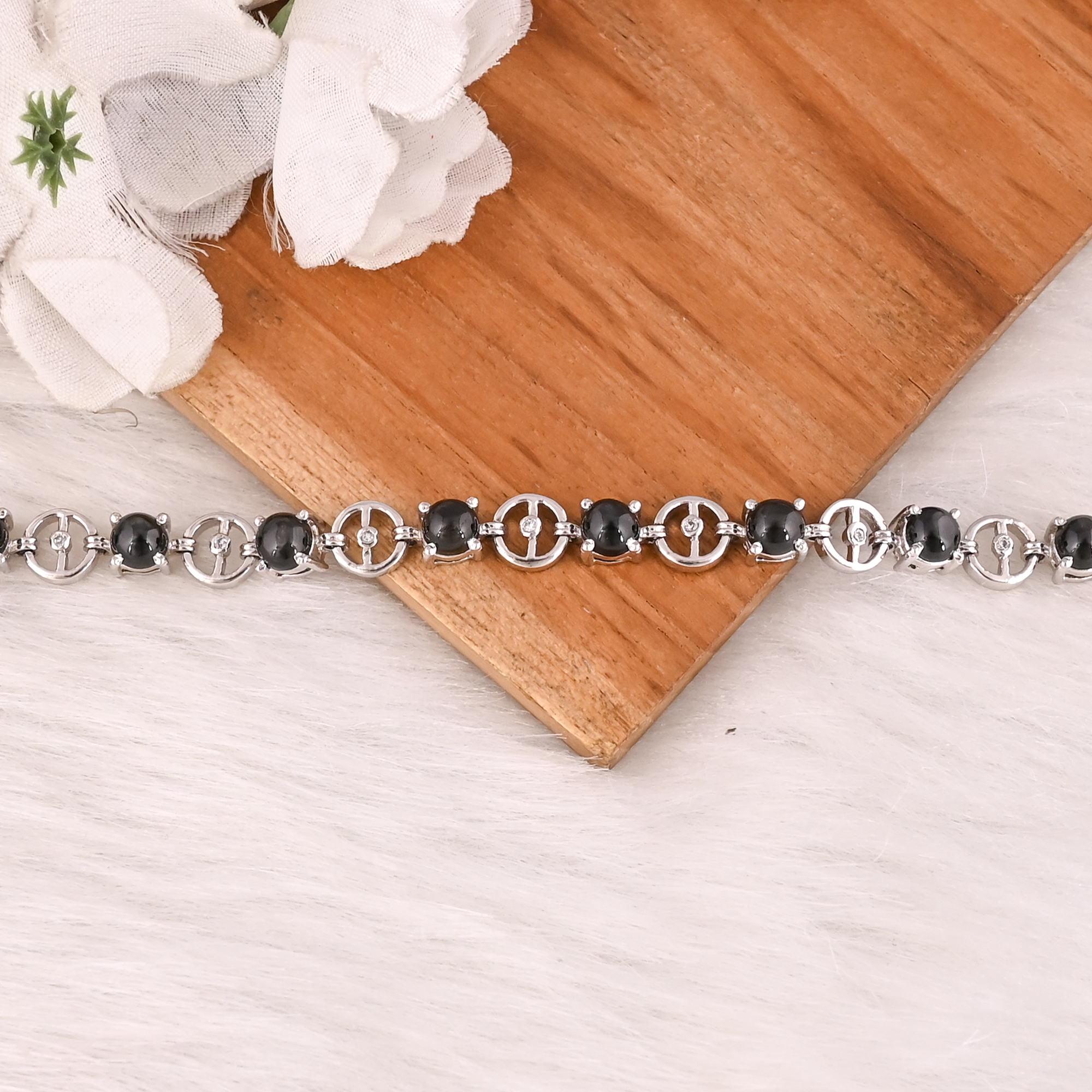 Natural Black Star CZ Bracelet in 925 Sterling Silver Luxury Handmade Gemstone Jewelry for Women