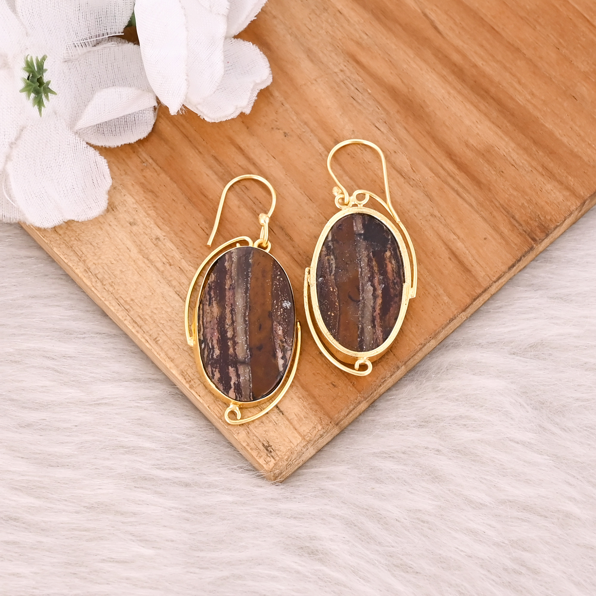 Yellow Gold Plated brass Handmade Boho Designer Dangler Earring Charm Jewelry