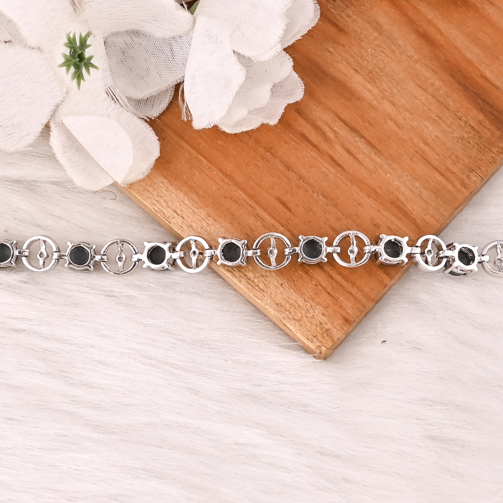 Natural Black Star CZ Bracelet in 925 Sterling Silver Luxury Handmade Gemstone Jewelry for Women