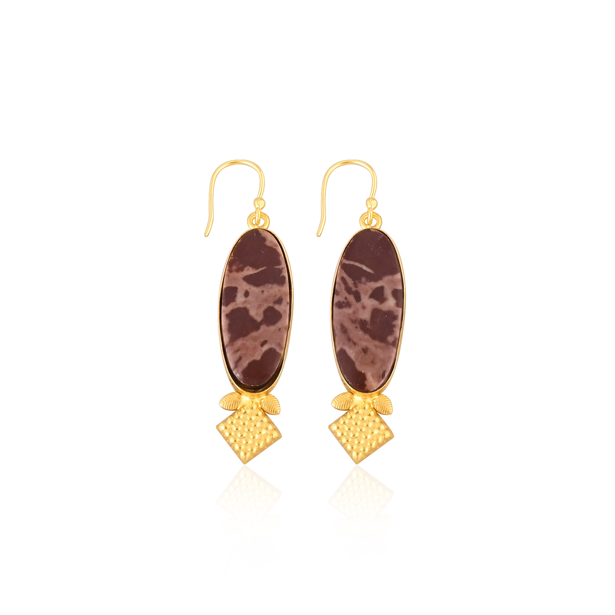 Yellow Gold Plated Brass Malinga Jasper Handmade Designer Women Dangler Earring