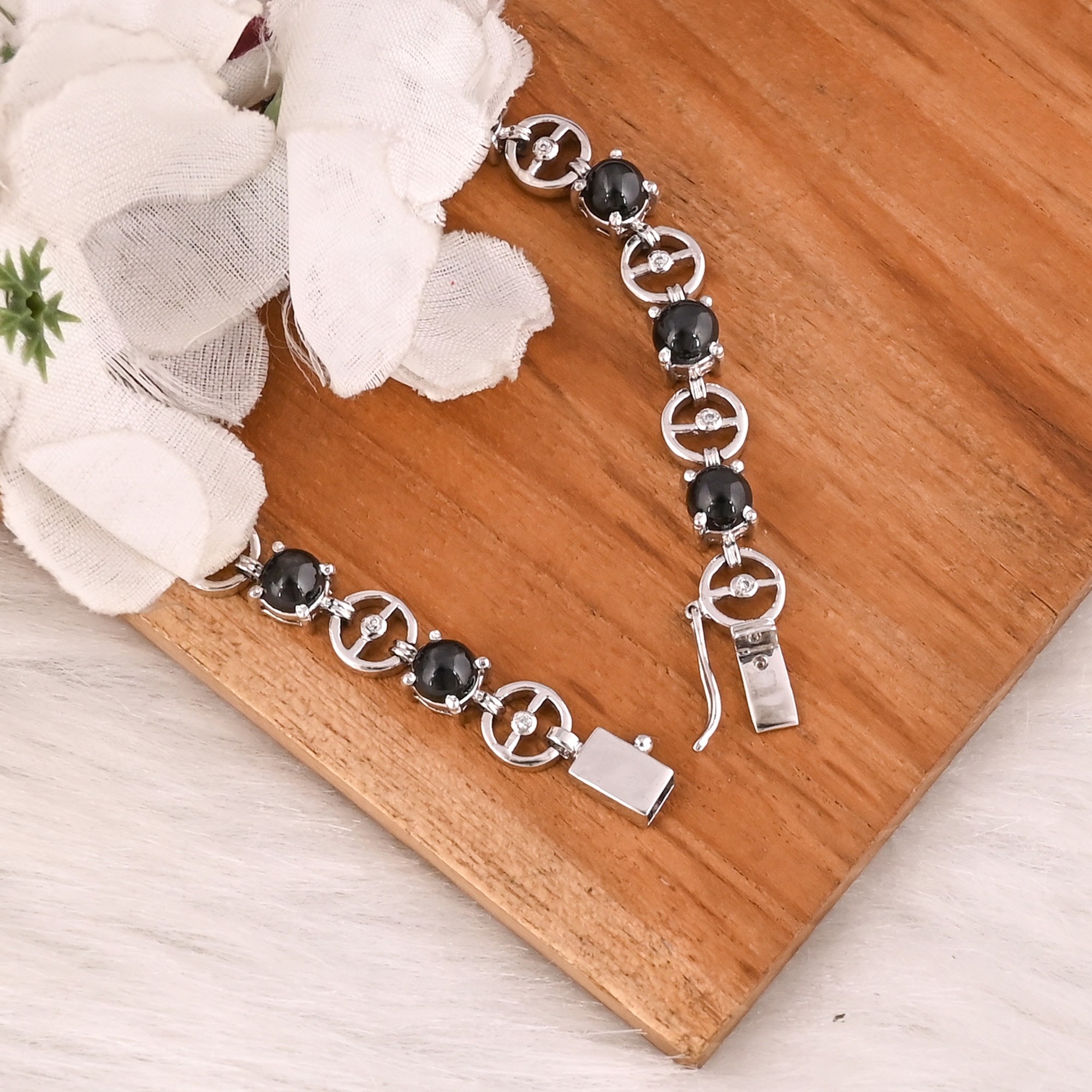 Natural Black Star CZ Bracelet in 925 Sterling Silver Luxury Handmade Gemstone Jewelry for Women