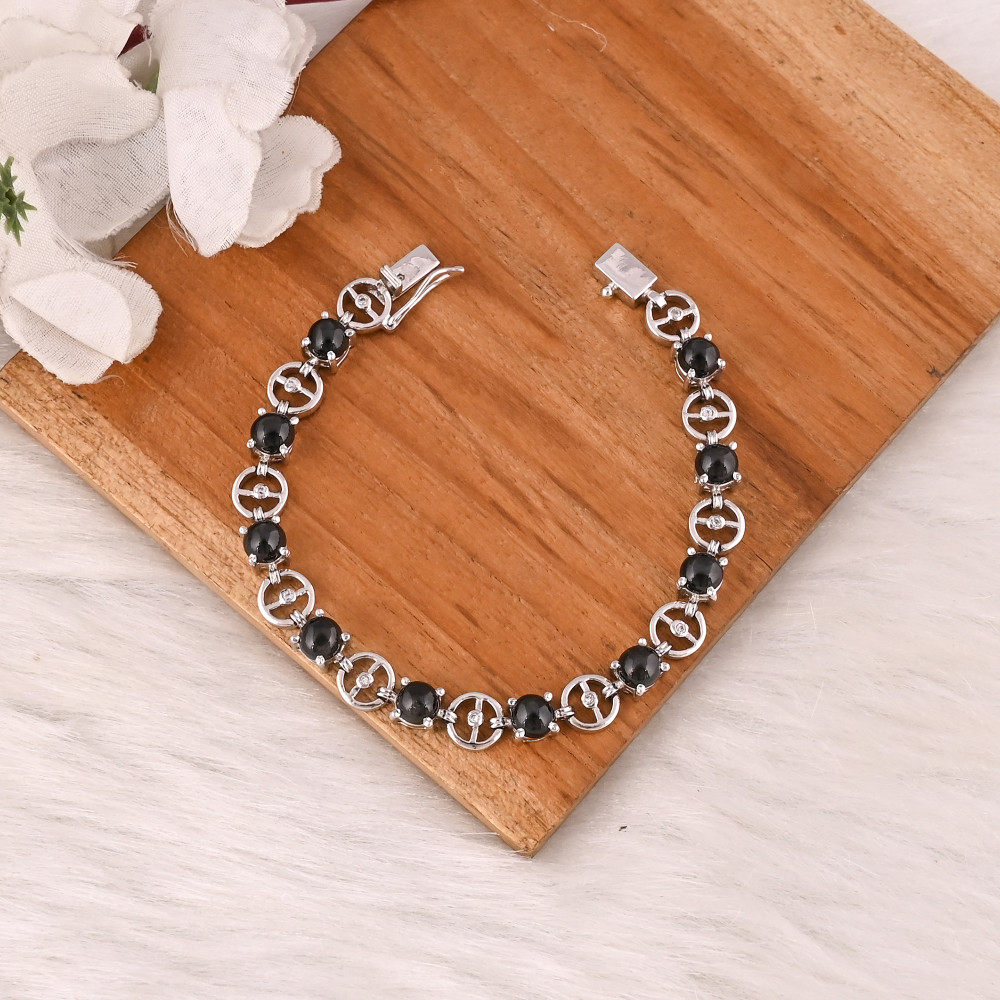 Image of Natural Black Star &amp;CZ Bracelet in 925 Sterling Silver Luxury Handmade Gemstone Jewelry for Women