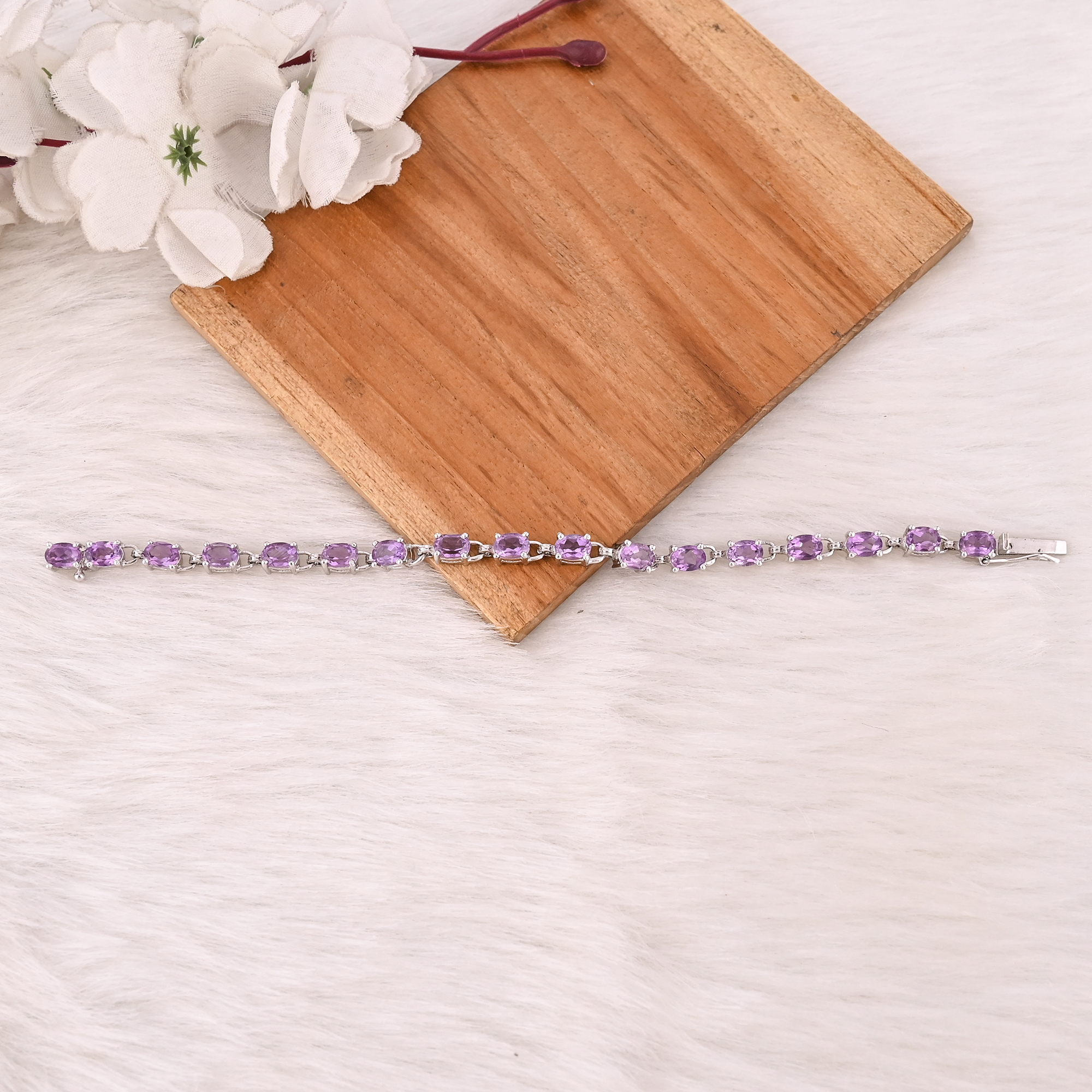 Luxury Purple Amethyst Tennis Bracelet Handmade 925 Silver Jewelry for Unisex