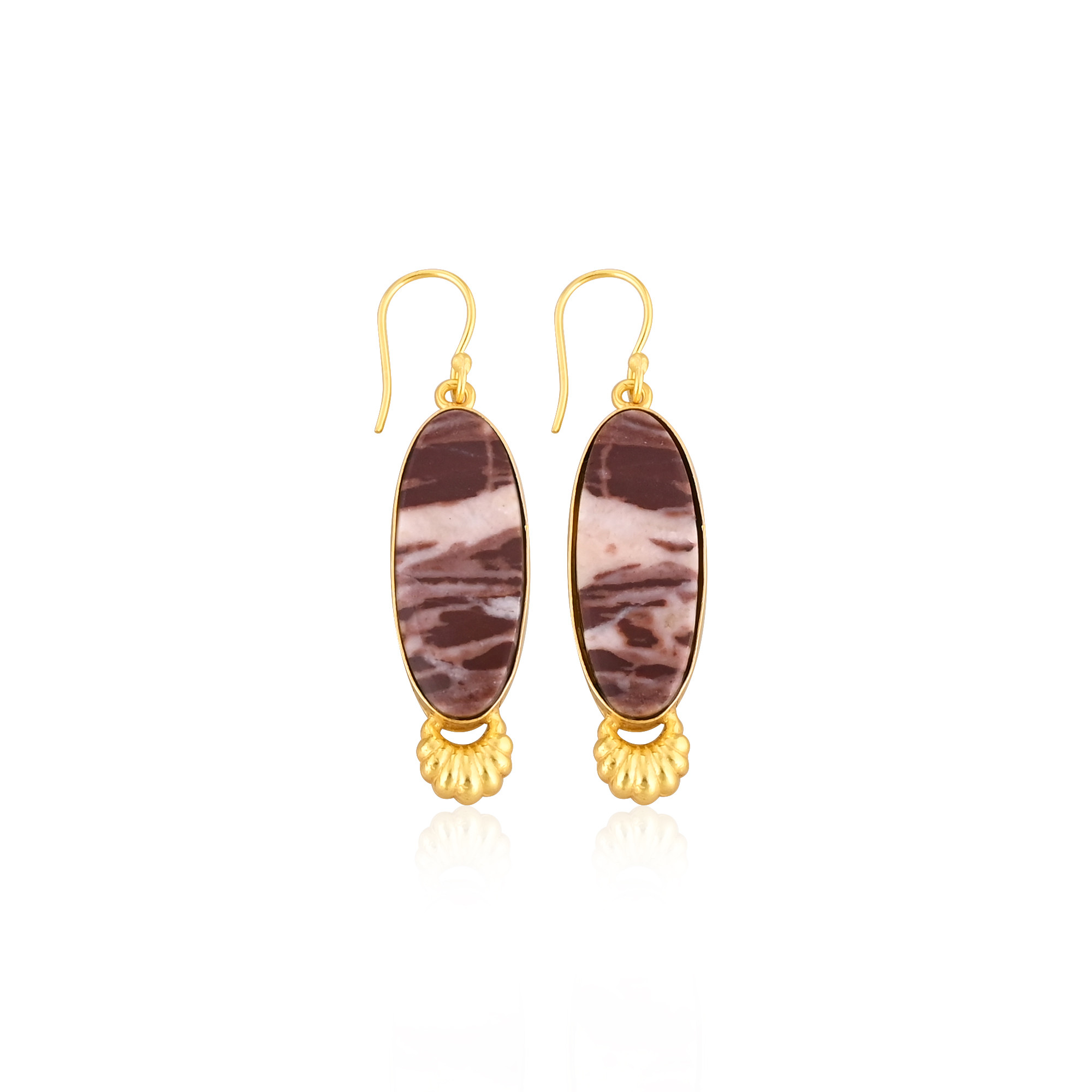 Malinga Jasper Long Oval Gemstone Handmade Designer Yellow Gold Plated  Brass Wholesale Earring