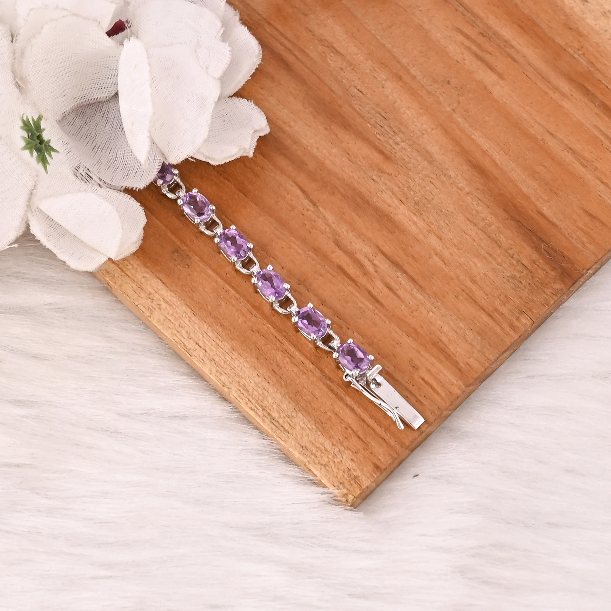 Luxury Purple Amethyst Tennis Bracelet Handmade 925 Silver Jewelry for Unisex
