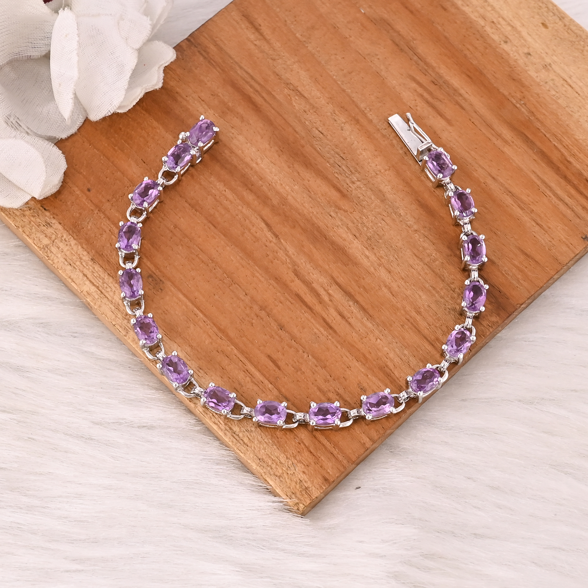 Luxury Purple Amethyst Tennis Bracelet Handmade 925 Silver Jewelry for Unisex