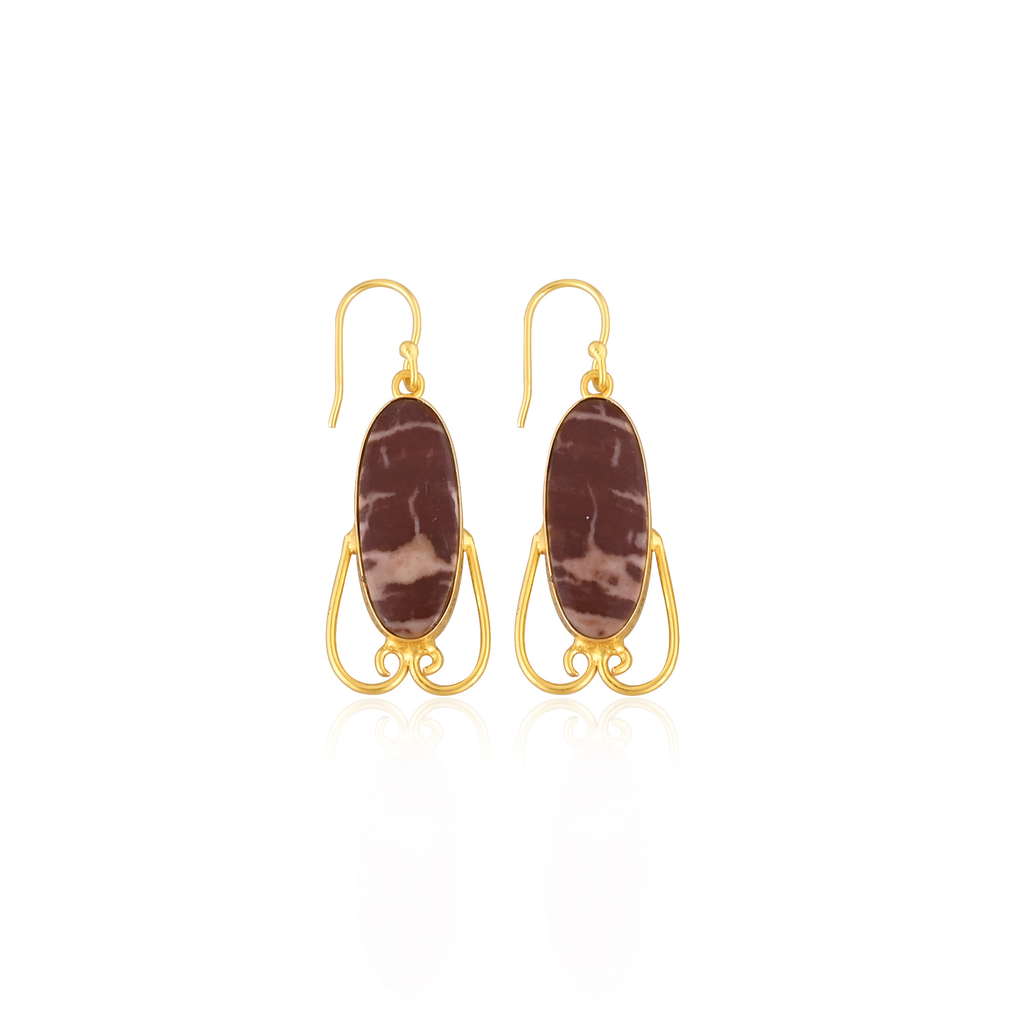 Malinga Jasper Gemstone Brass Yellow Gold Plated Handmade Designer Earring