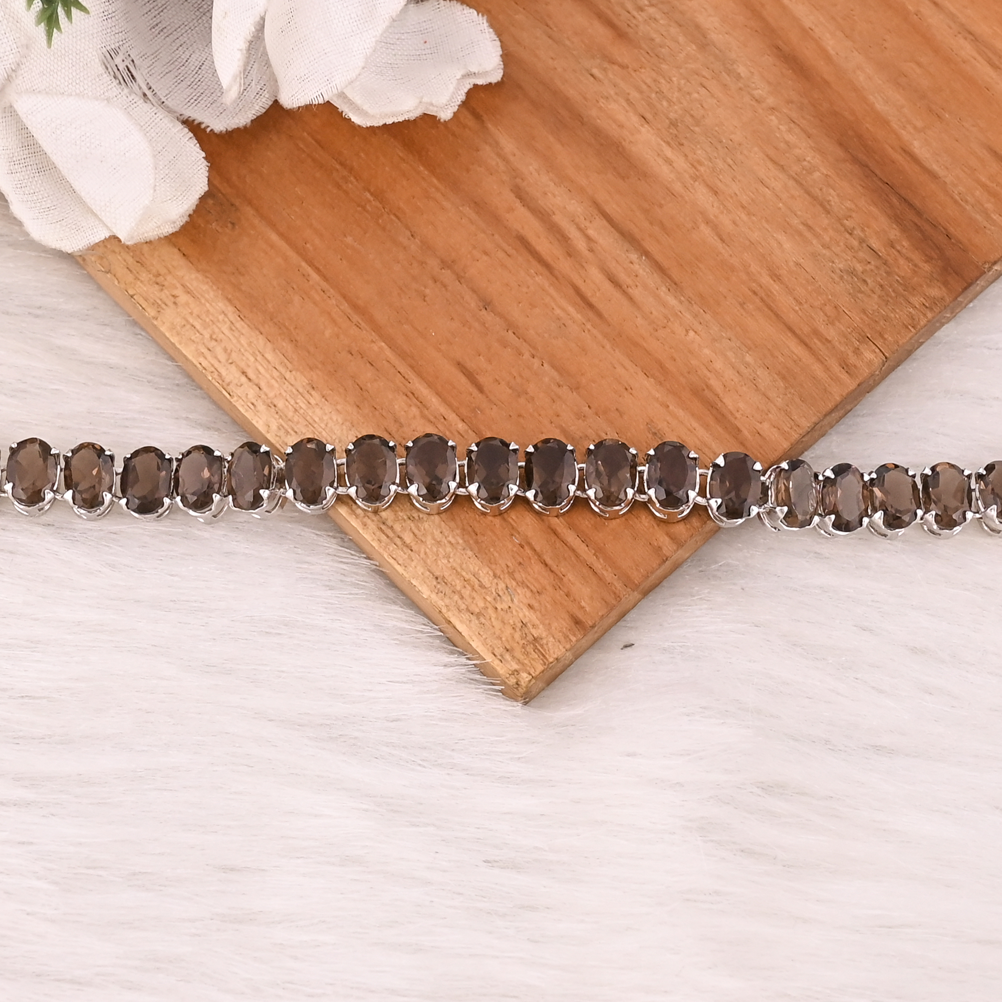 Luxury Natural Smoky Quartz 925 Sterling Silver Tennis Bracelet Jewelry for Unisex