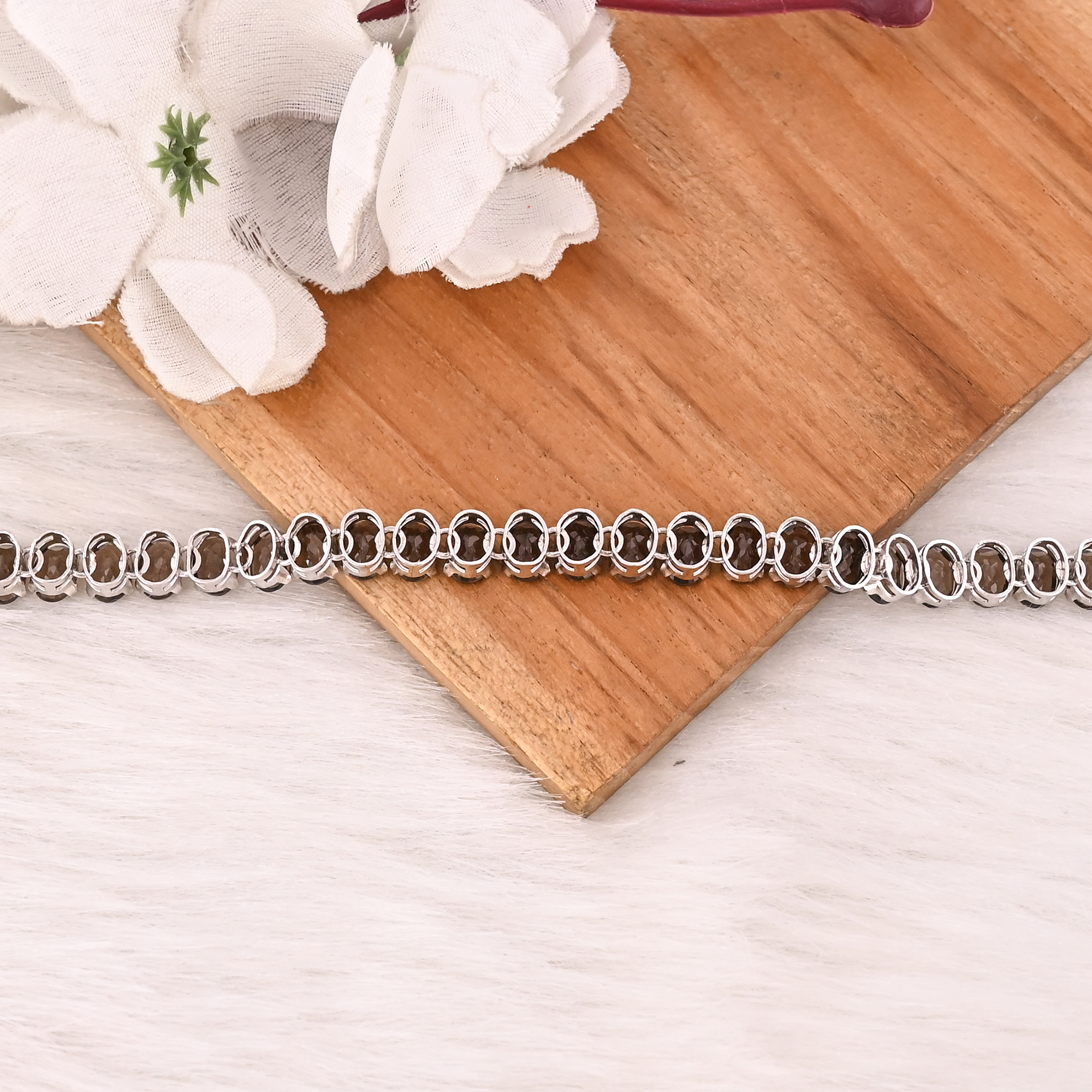 Luxury Natural Smoky Quartz 925 Sterling Silver Tennis Bracelet Jewelry for Unisex