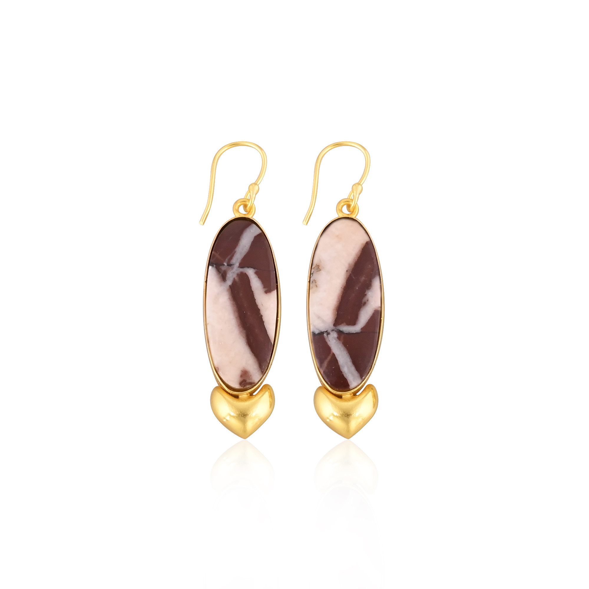 Yellow Gold Plated Brass Handmade Designer Malinga Jasper Gemstone Earring