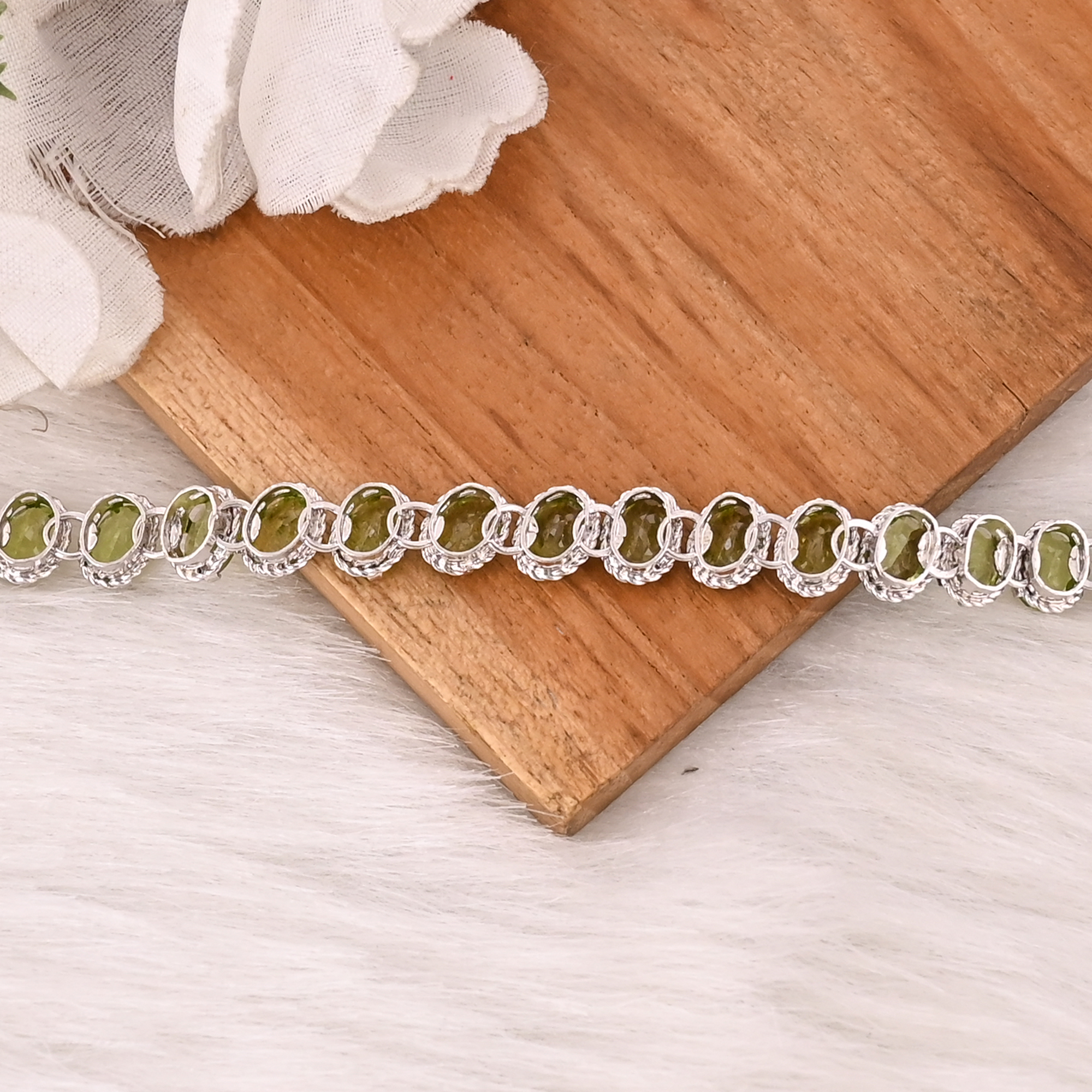 Premium Natural Green Peridot Bracelet in 925 Sterling Silver Handmade Luxury Jewelry Women  Men