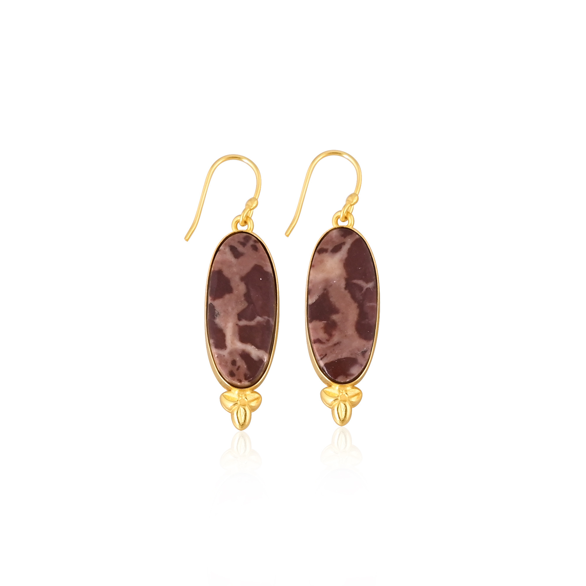 Malinga jasper Gemstone Oval Shape Handmade Designer Brass Gold Plated Dangler Earring Gift For Her