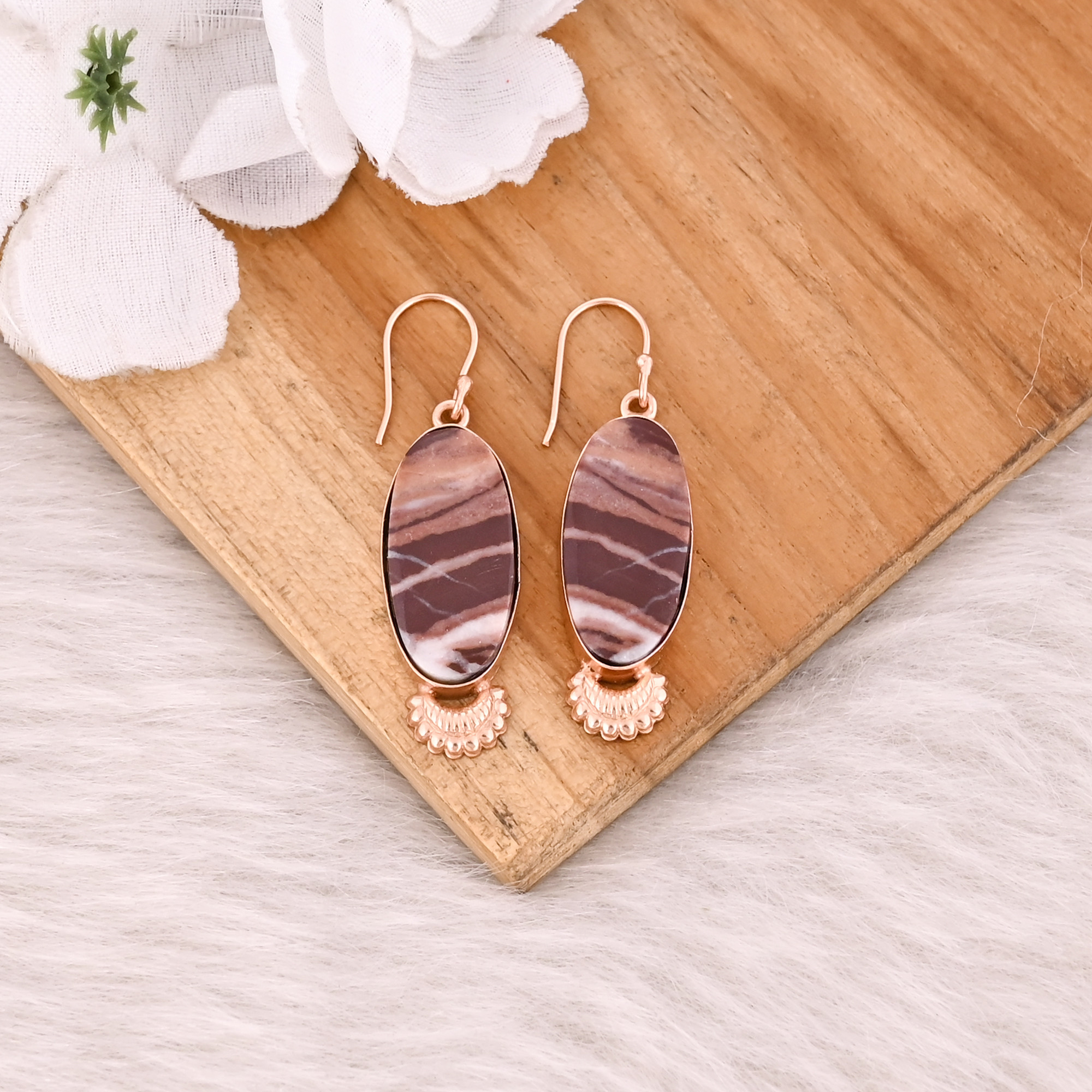 Malinga Jasper Gemstone Rose Gold Plated handmade Designer Dangle Earring