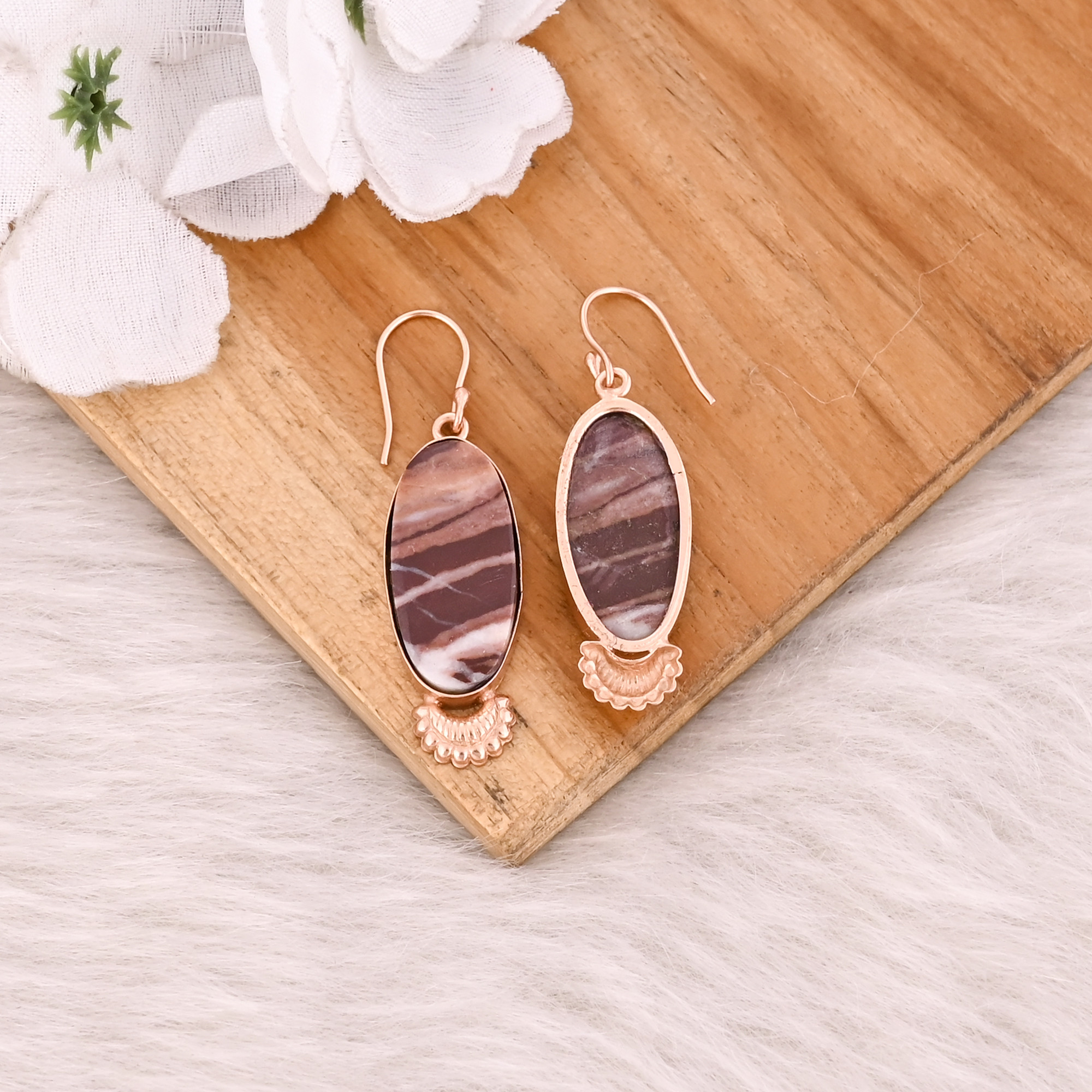 Malinga Jasper Gemstone Rose Gold Plated handmade Designer Dangle Earring