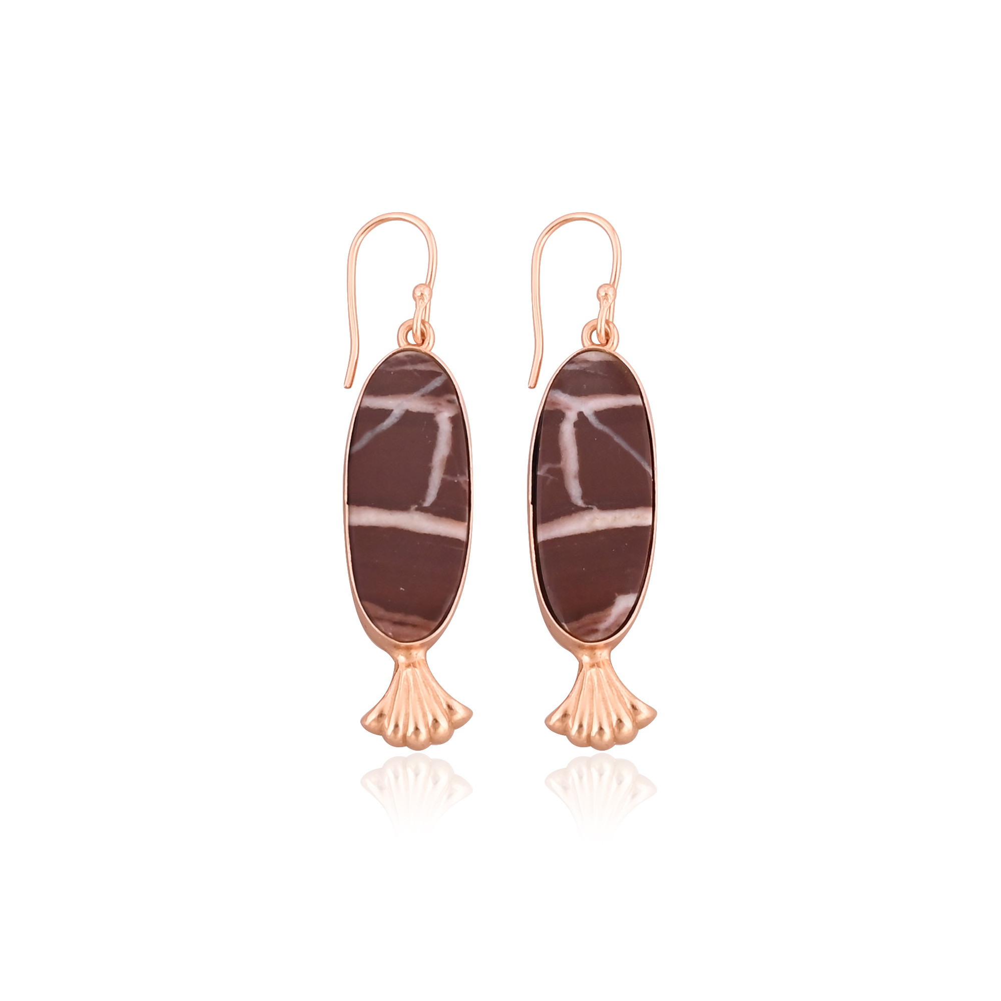 Handmade Trendy Brass Jewelry Rose Gold-Plated Malinga Jasper Gemstone Dangle Earrings For Women