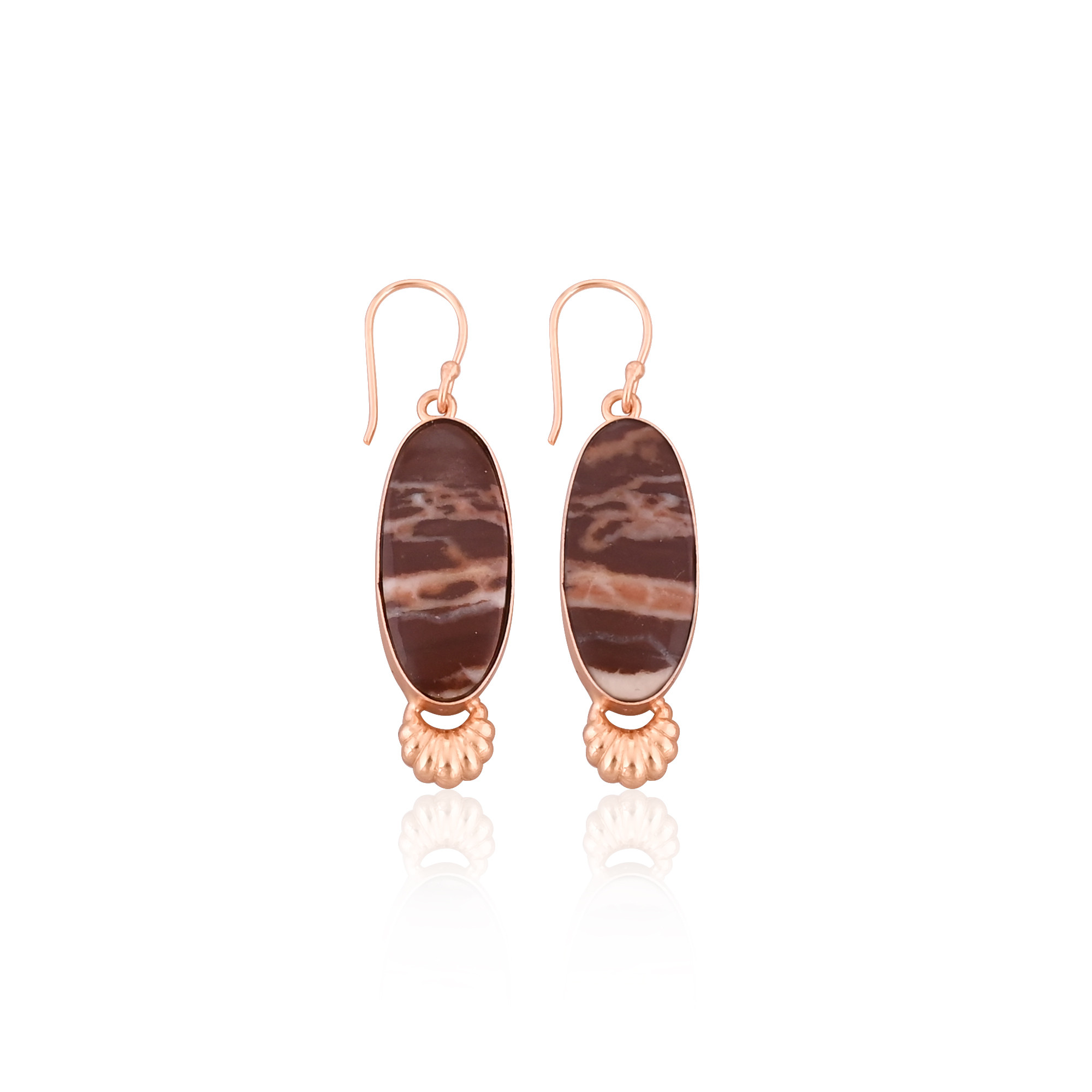 Handmade Trendy Brass Jewelry Rose Gold-Plated Malinga Jasper Dangle Earrings
